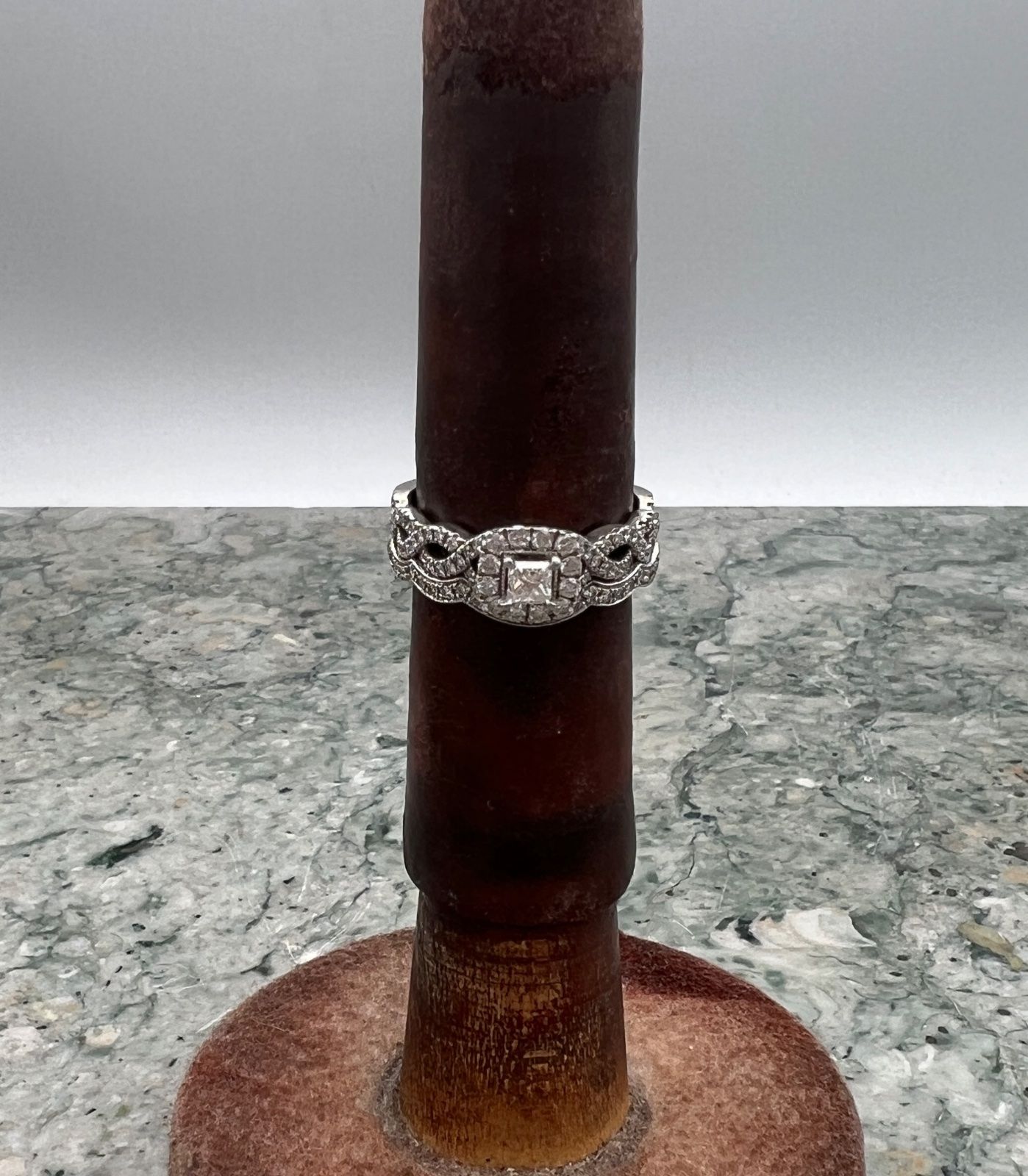 14K White Gold Princess-Cut Diamond Halo Wedding Ring Set 2