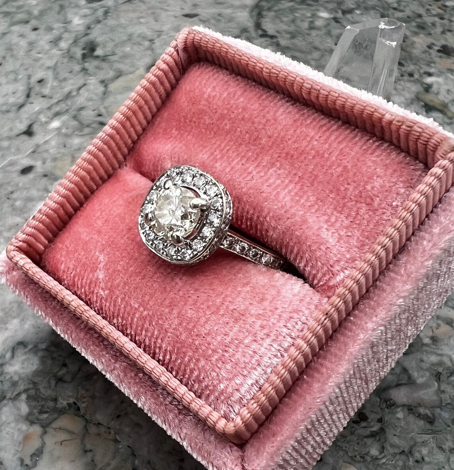 14K White Gold Round Diamond Cushion Halo Engagement Ring 4