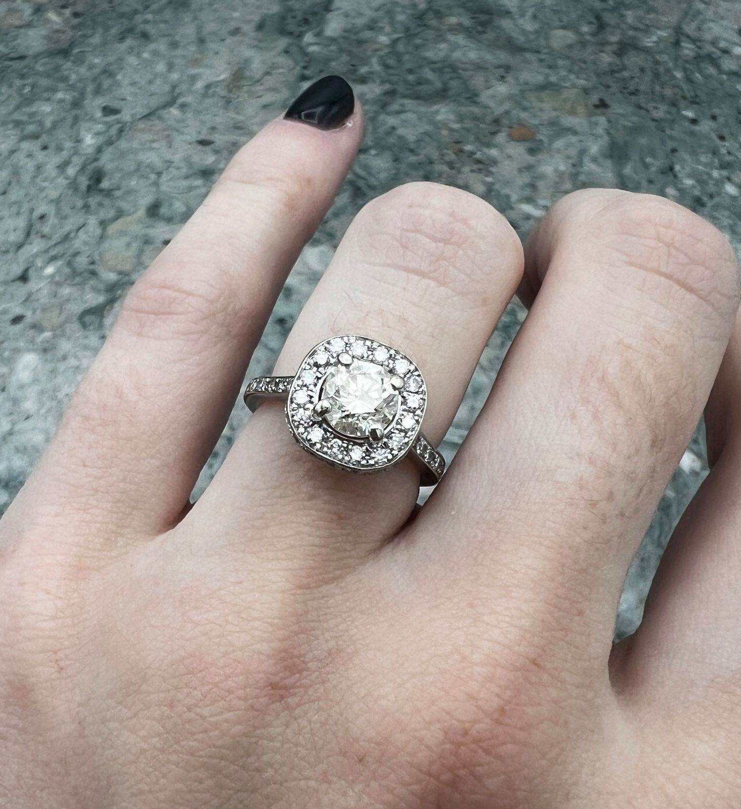 14K White Gold Round Diamond Cushion Halo Engagement Ring 6