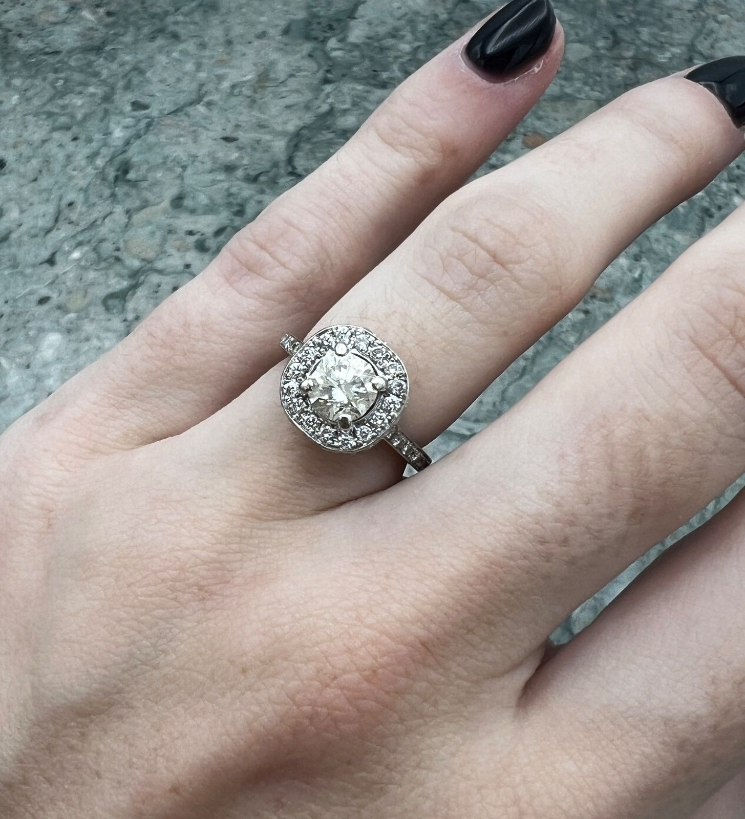 14K White Gold Round Diamond Cushion Halo Engagement Ring 5