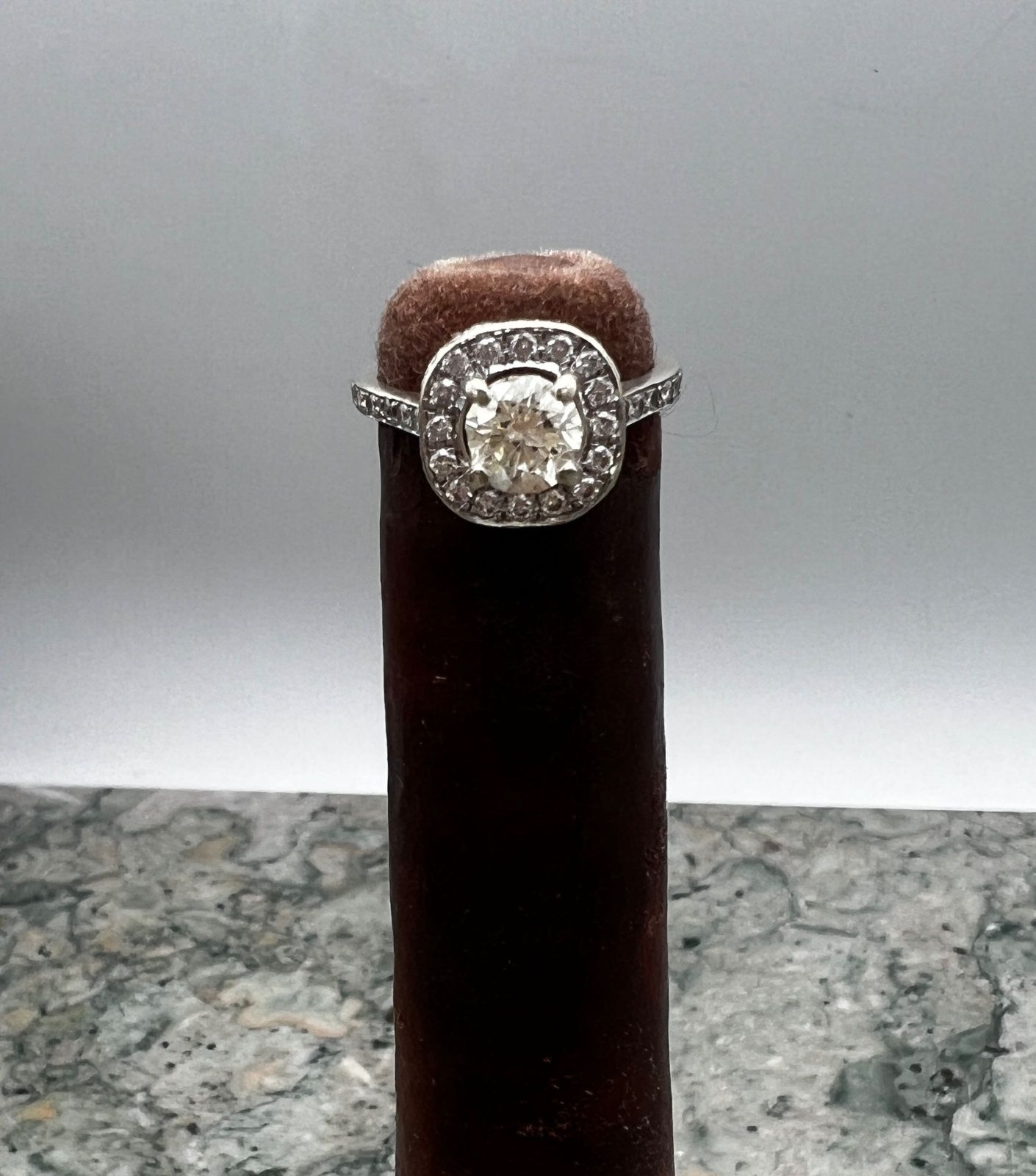 14K White Gold Round Diamond Cushion Halo Engagement Ring 2