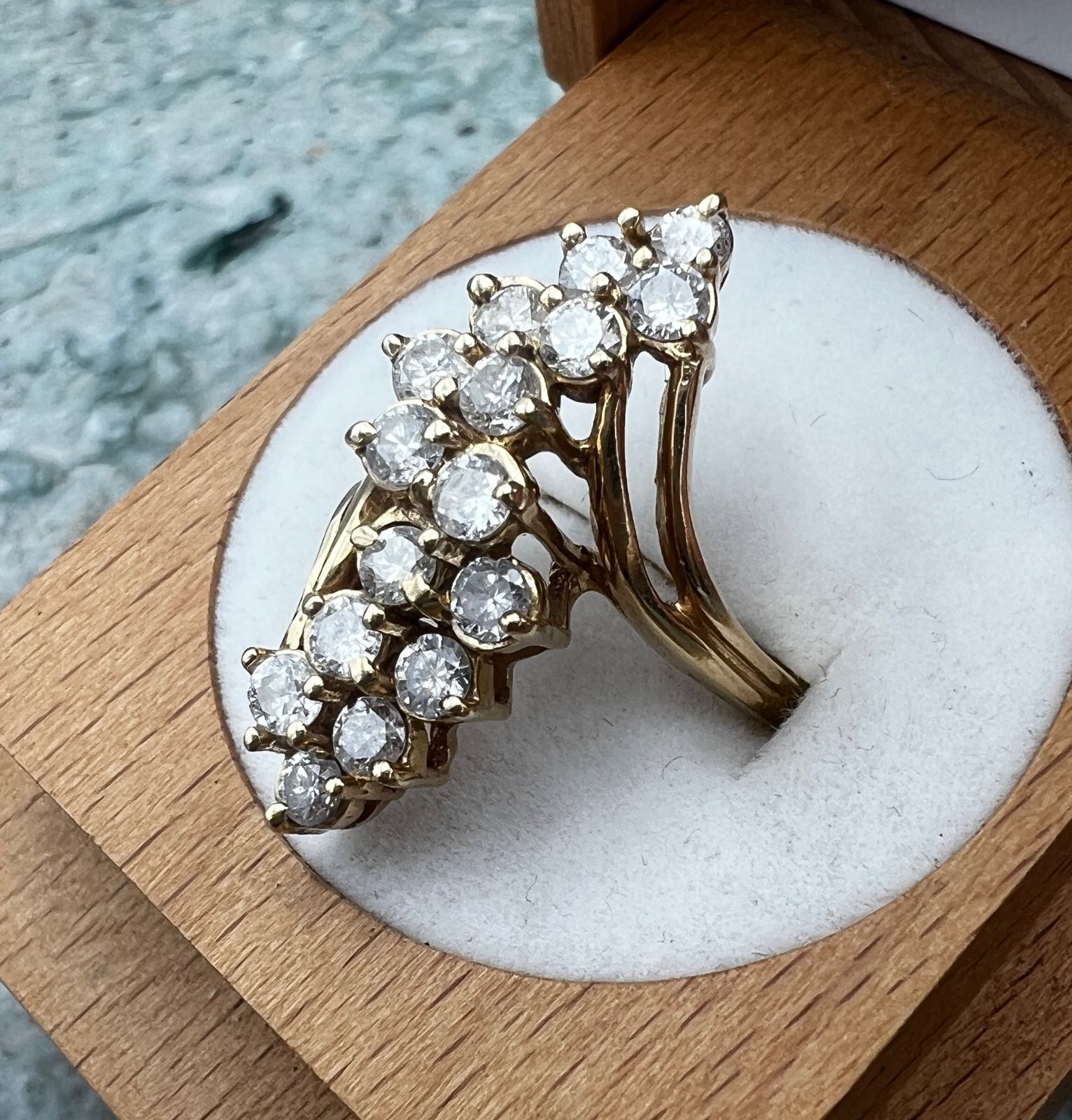 14K Yellow Gold Diamond Waterfall Cluster Cocktail Ring 4