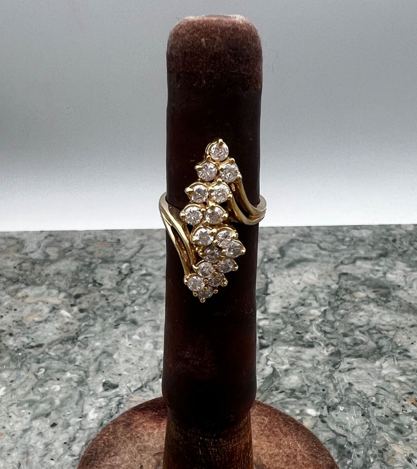 14K Yellow Gold Diamond Waterfall Cluster Cocktail Ring 2
