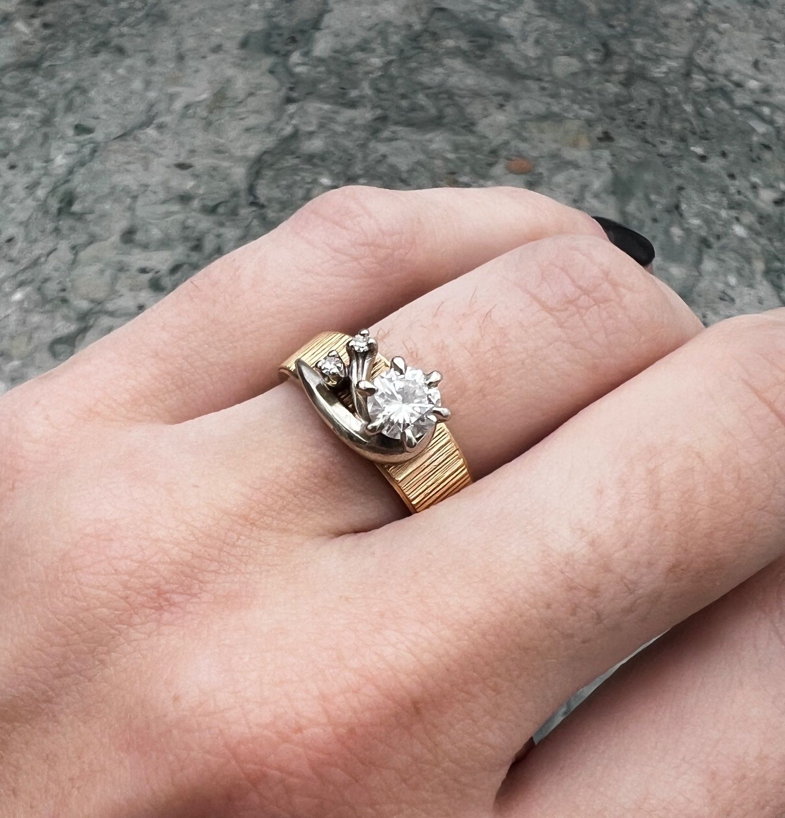 14K Yellow Gold Round Diamond Solitaire Ring with Wide Band 5