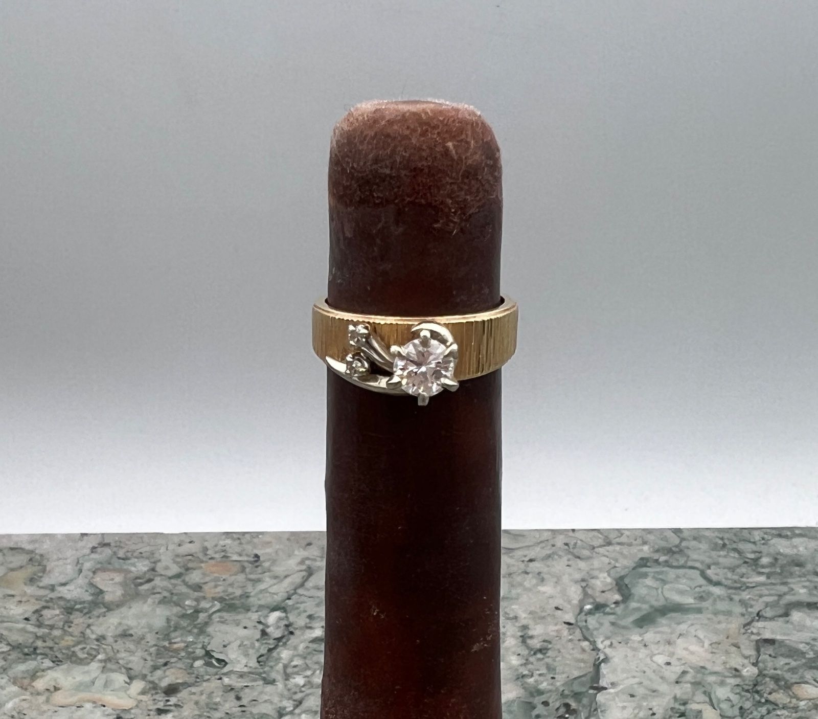 14K Yellow Gold Round Diamond Solitaire Ring with Wide Band 2