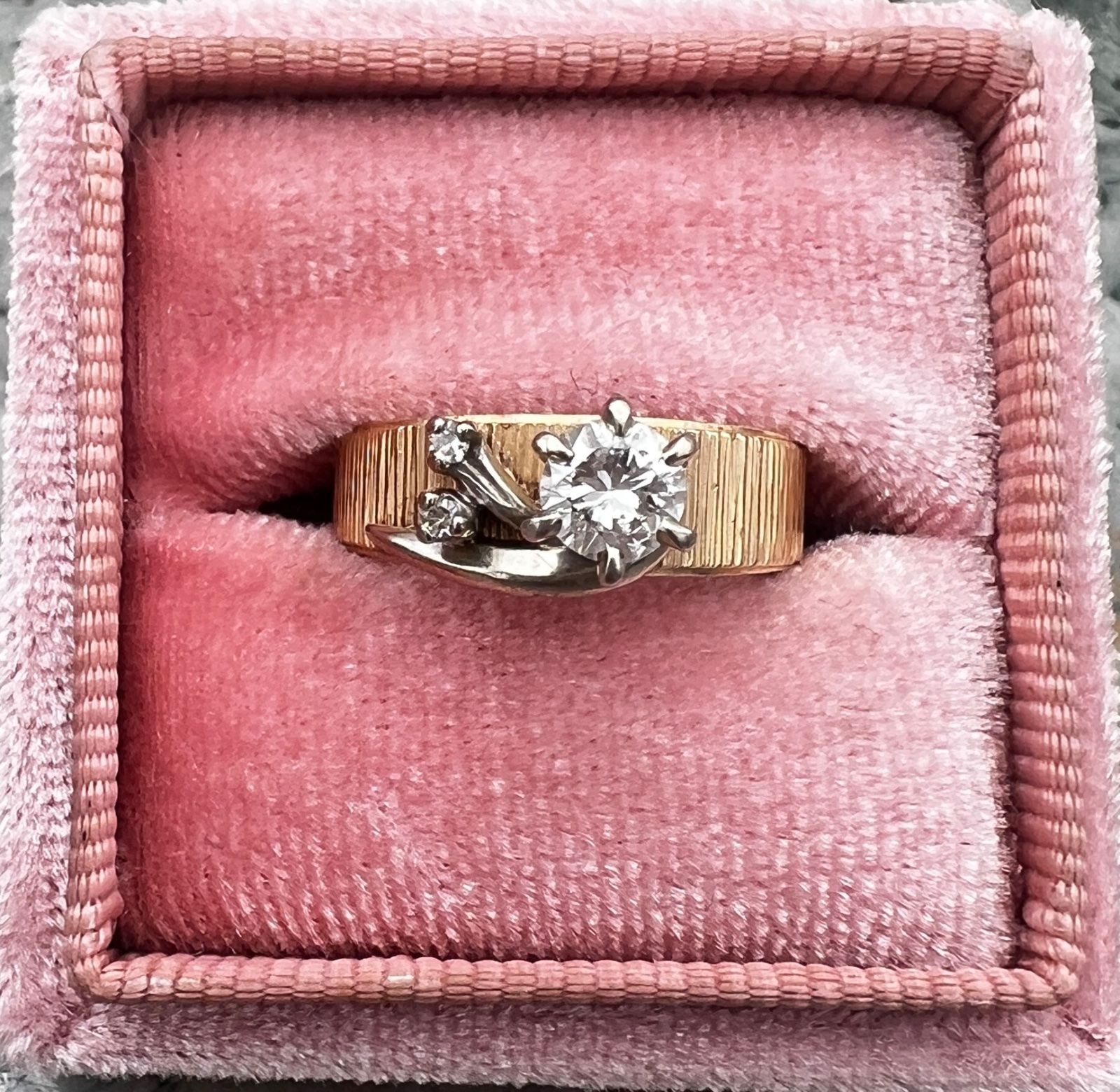 14K Yellow Gold Round Diamond Solitaire Ring with Wide Band 3