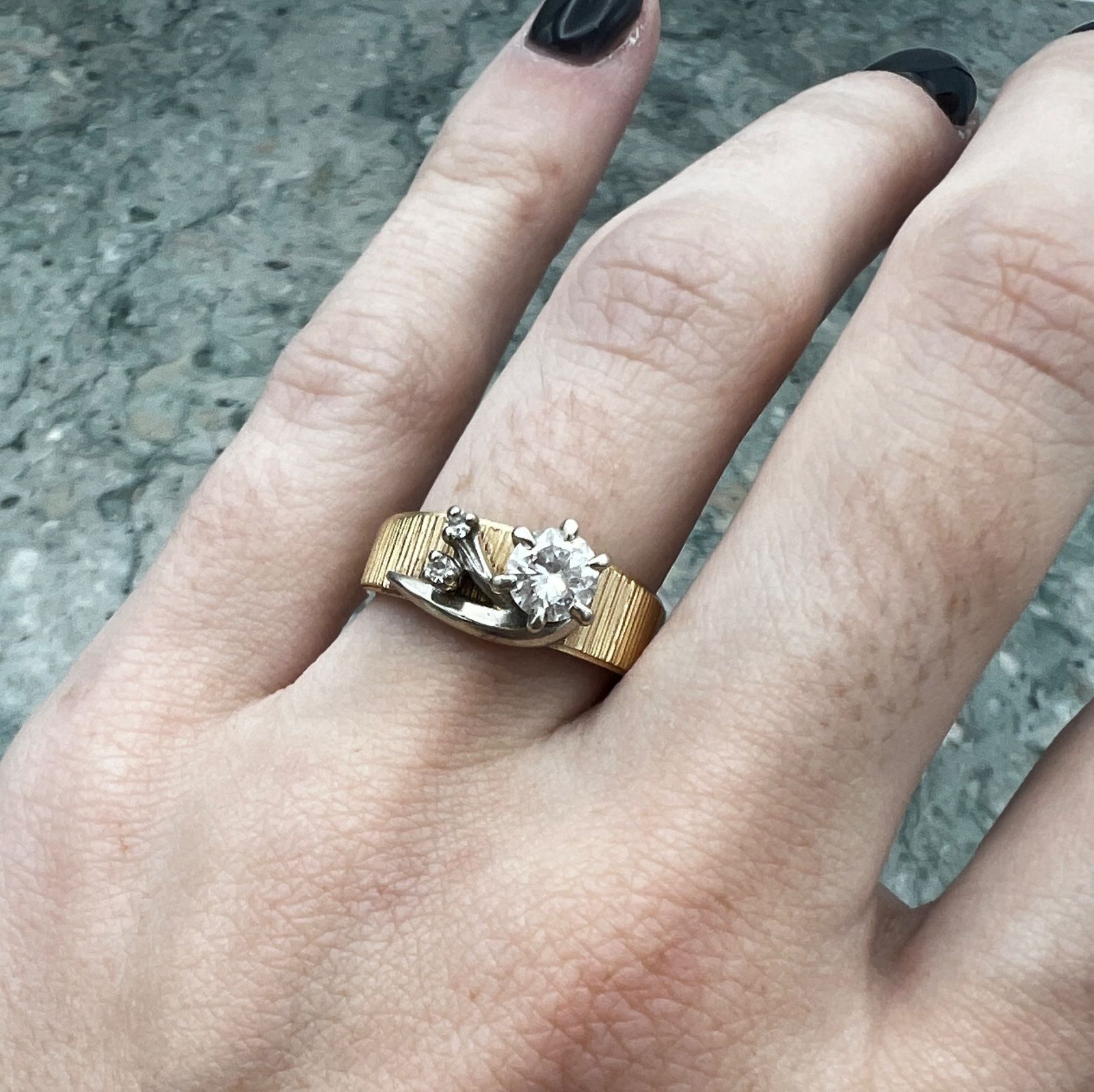14K Yellow Gold Round Diamond Solitaire Ring with Wide Band 6