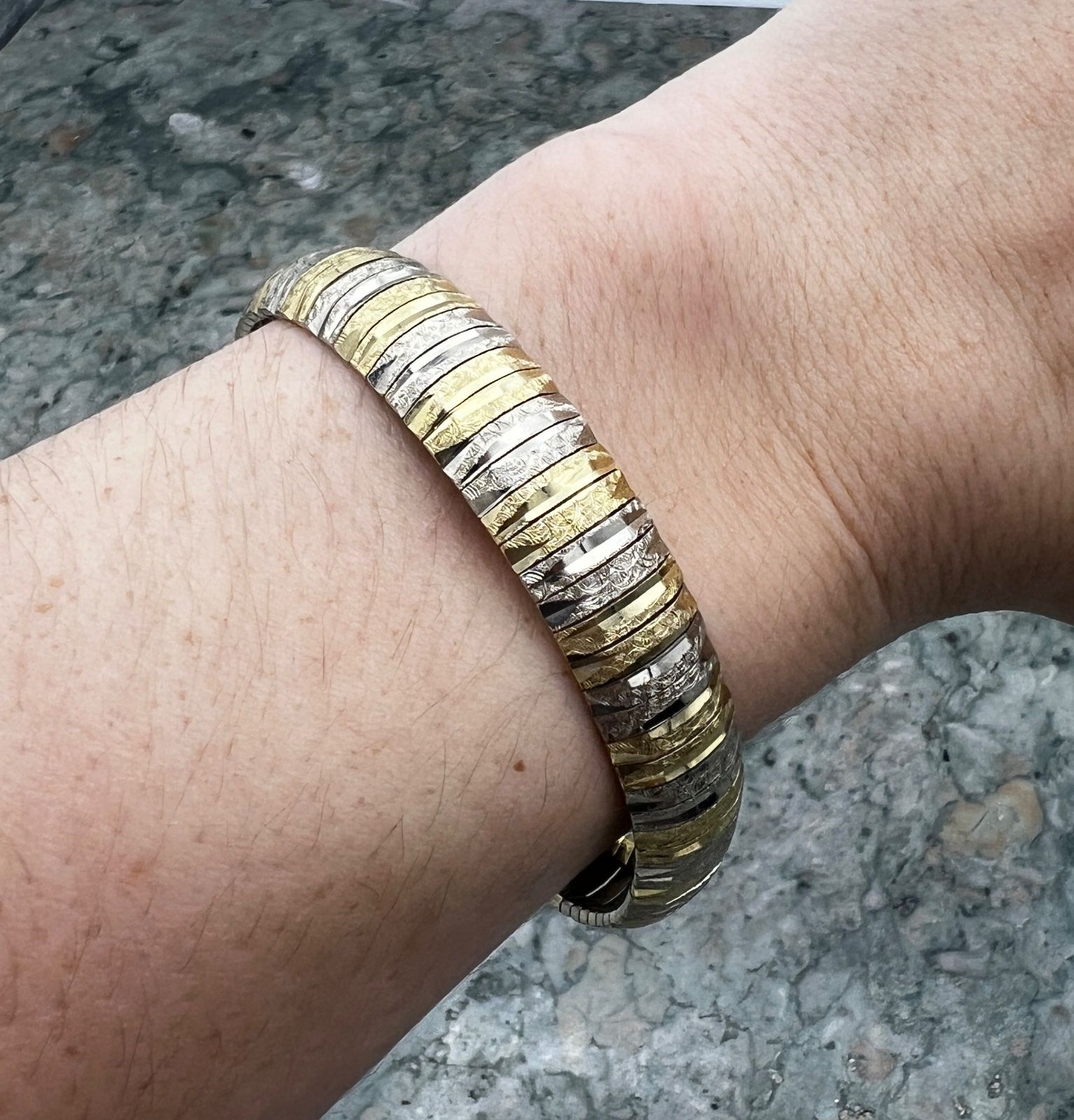 10K Two-Tone Yellow & White Gold Textured Link Bracelet 5