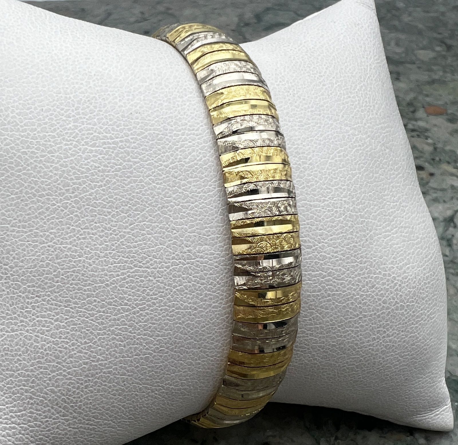 10K Two-Tone Yellow & White Gold Textured Link Bracelet 3