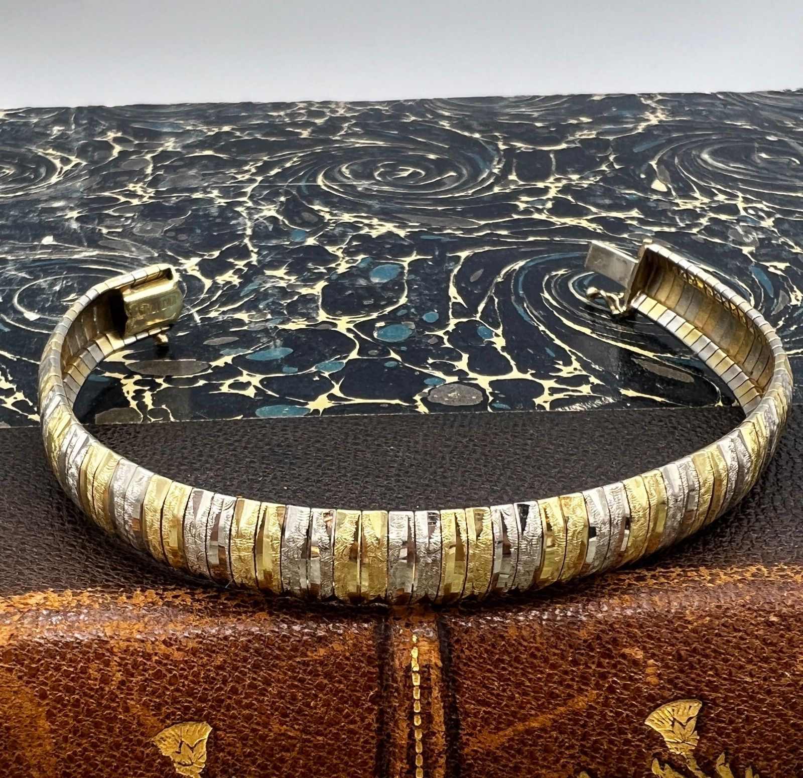 10K Two-Tone Yellow & White Gold Textured Link Bracelet 4