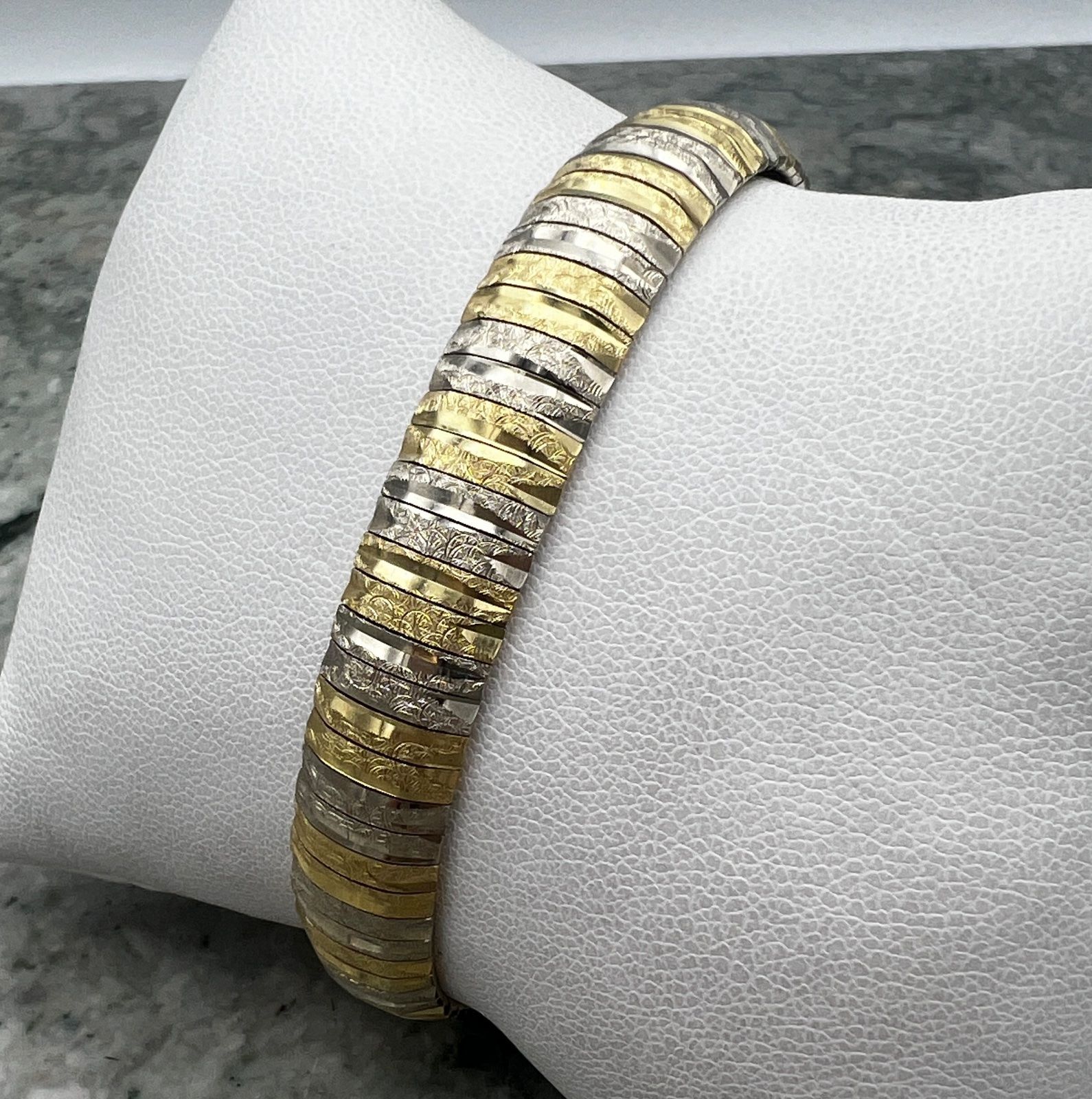 10K Two-Tone Yellow & White Gold Textured Link Bracelet 2