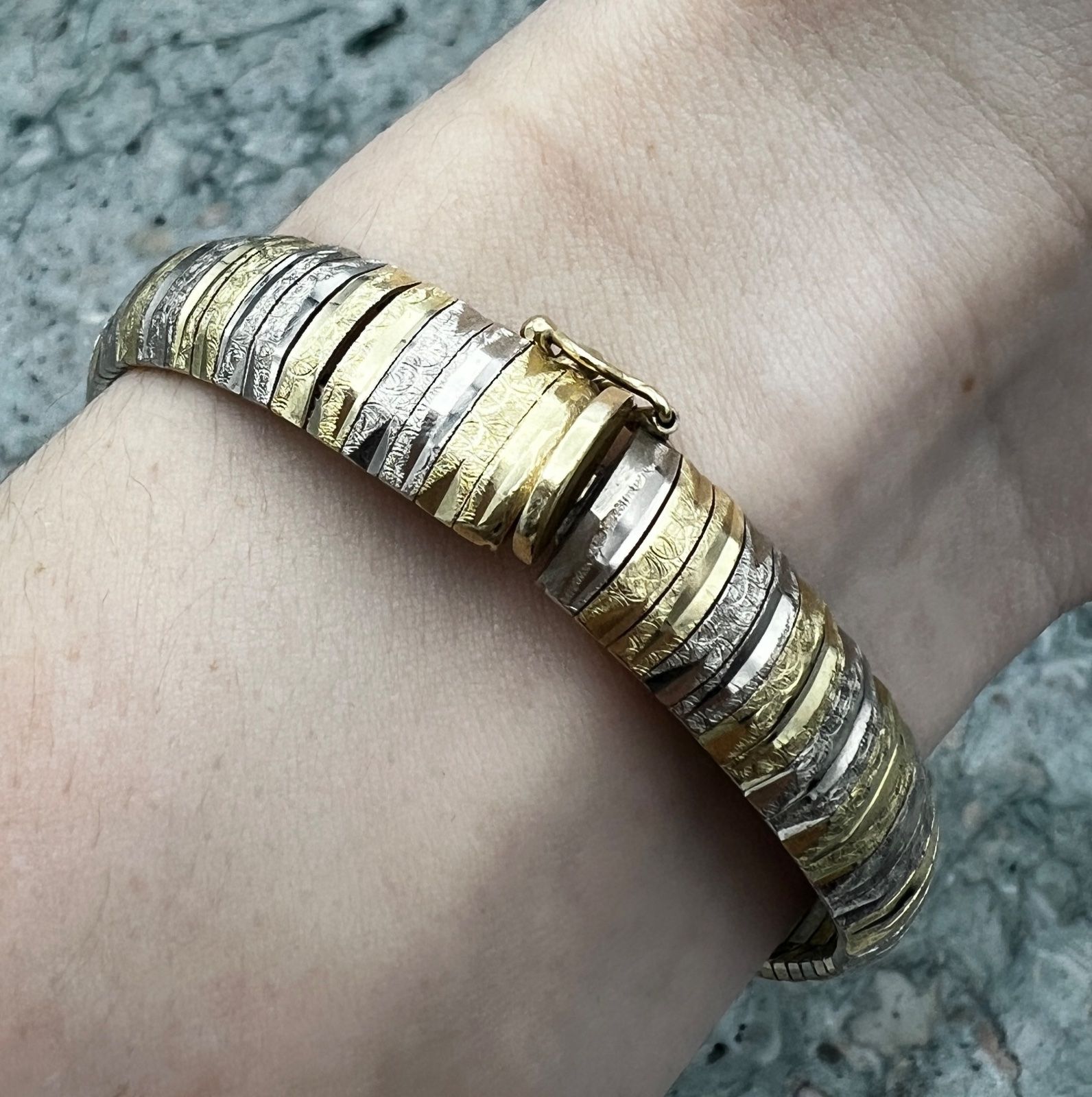 10K Two-Tone Yellow & White Gold Textured Link Bracelet 6