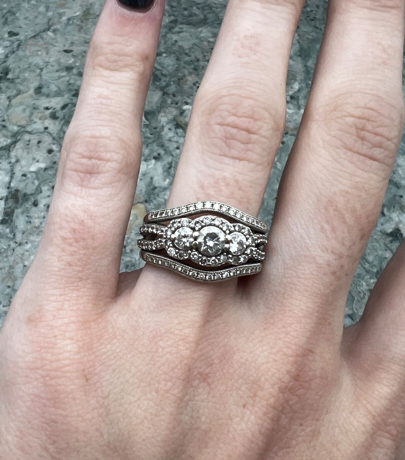 14K White Gold Round Diamond Halo Wedding Ring Set 8
