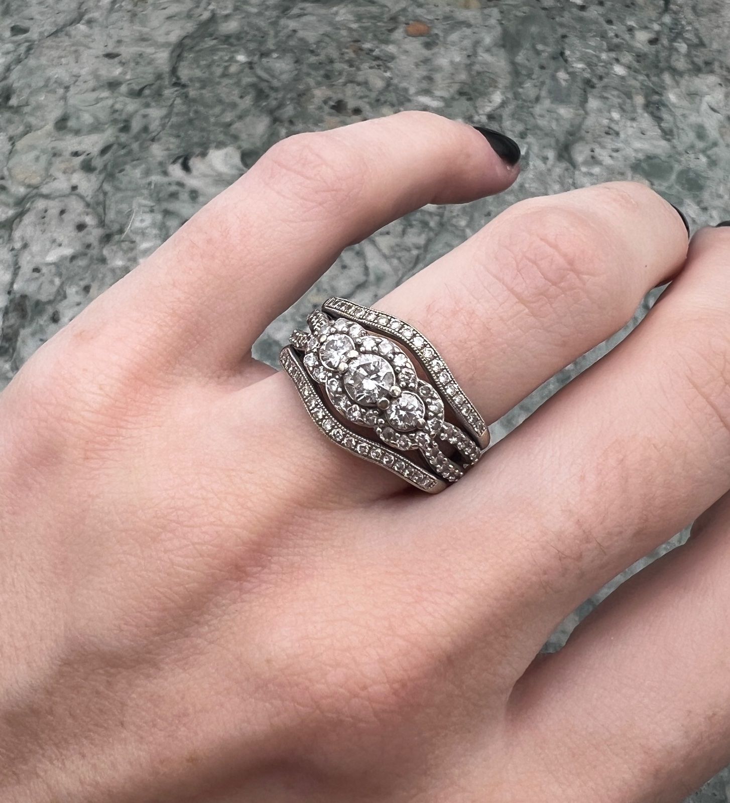 14K White Gold Round Diamond Halo Wedding Ring Set 7