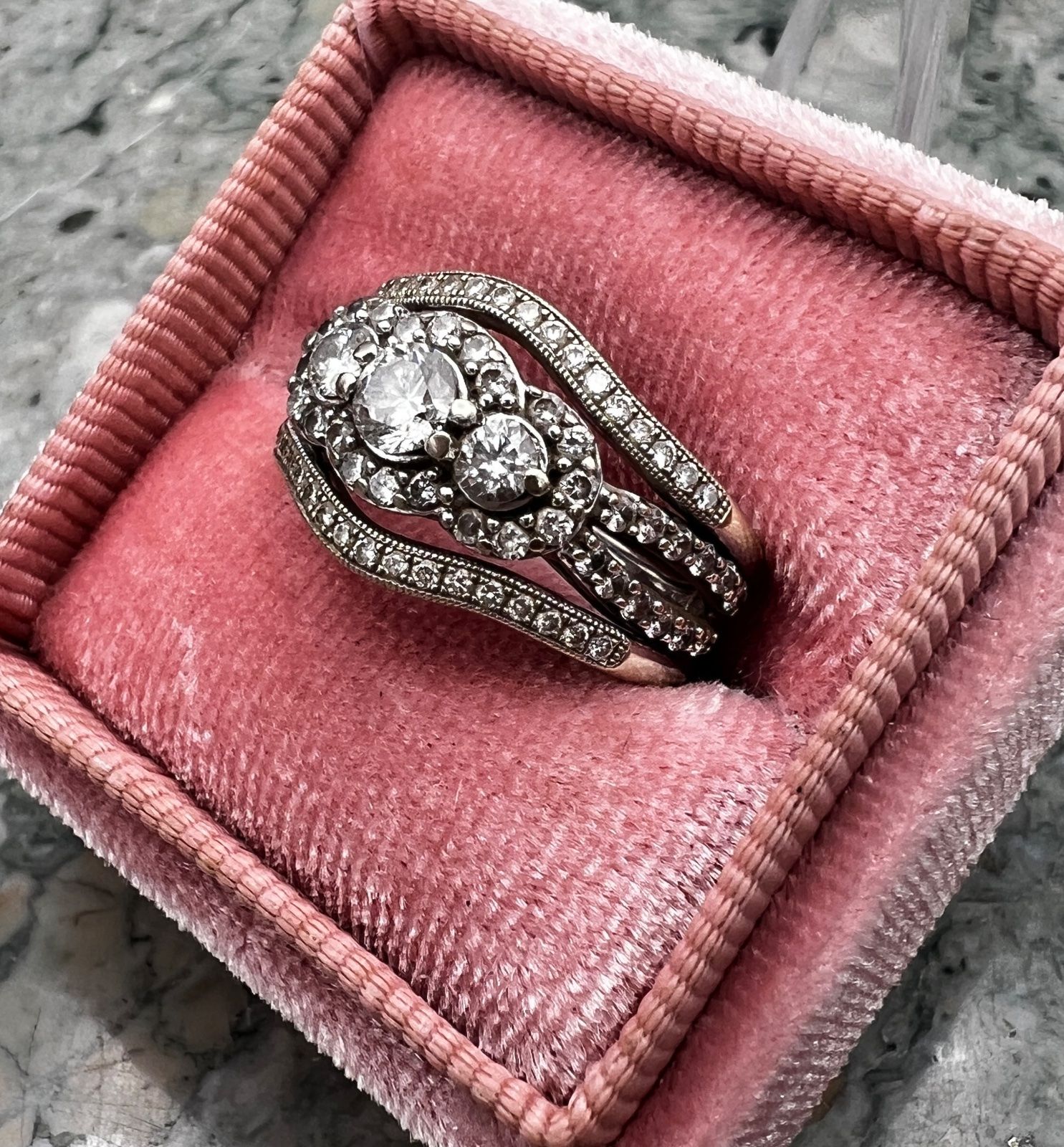 14K White Gold Round Diamond Halo Wedding Ring Set 6