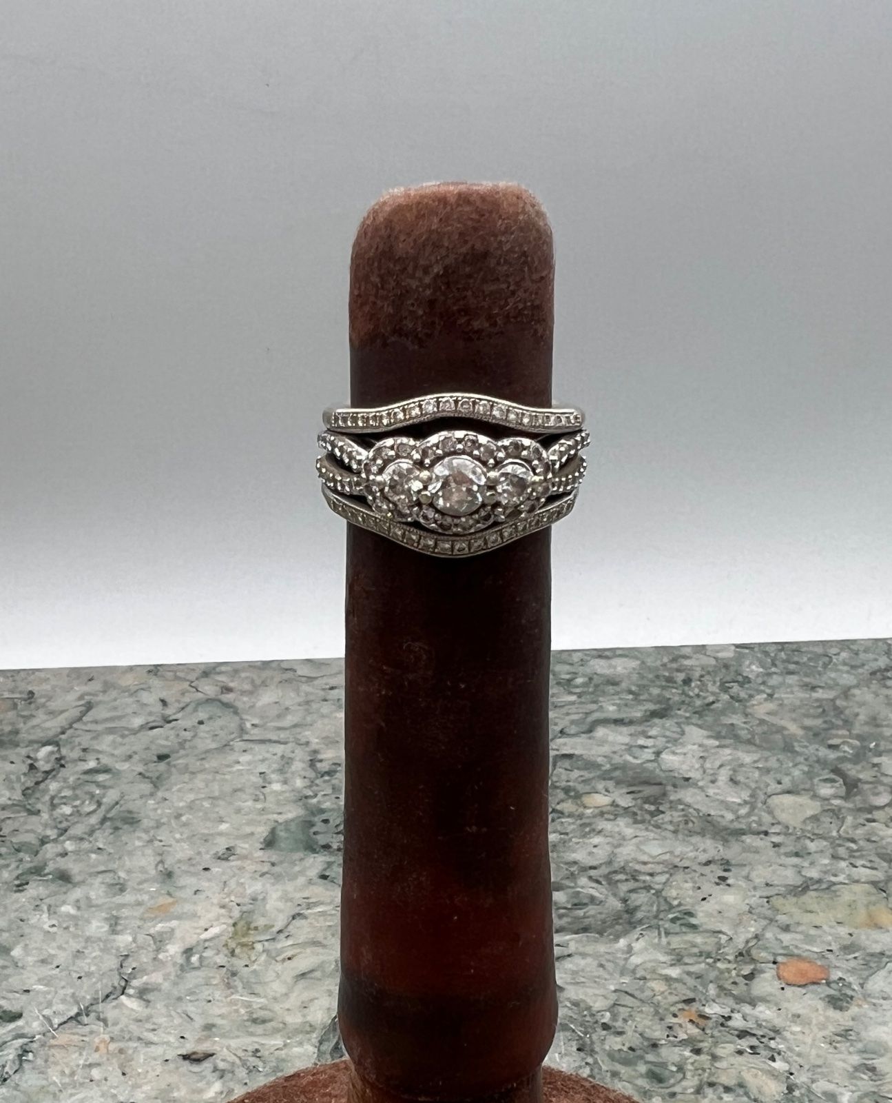 14K White Gold Round Diamond Halo Wedding Ring Set 2