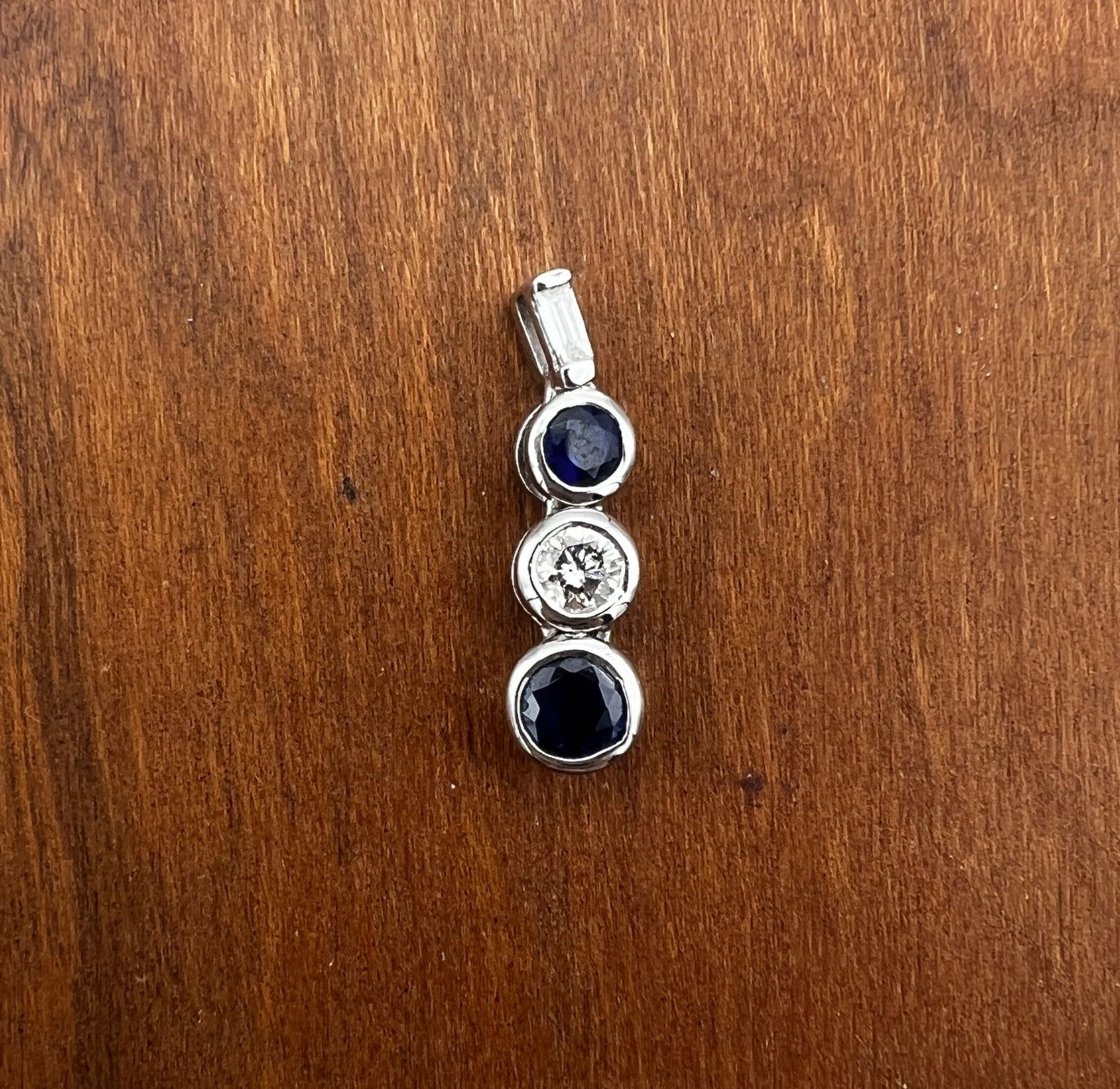 10K White Gold Sapphire & Diamond Three-Stone Pendant