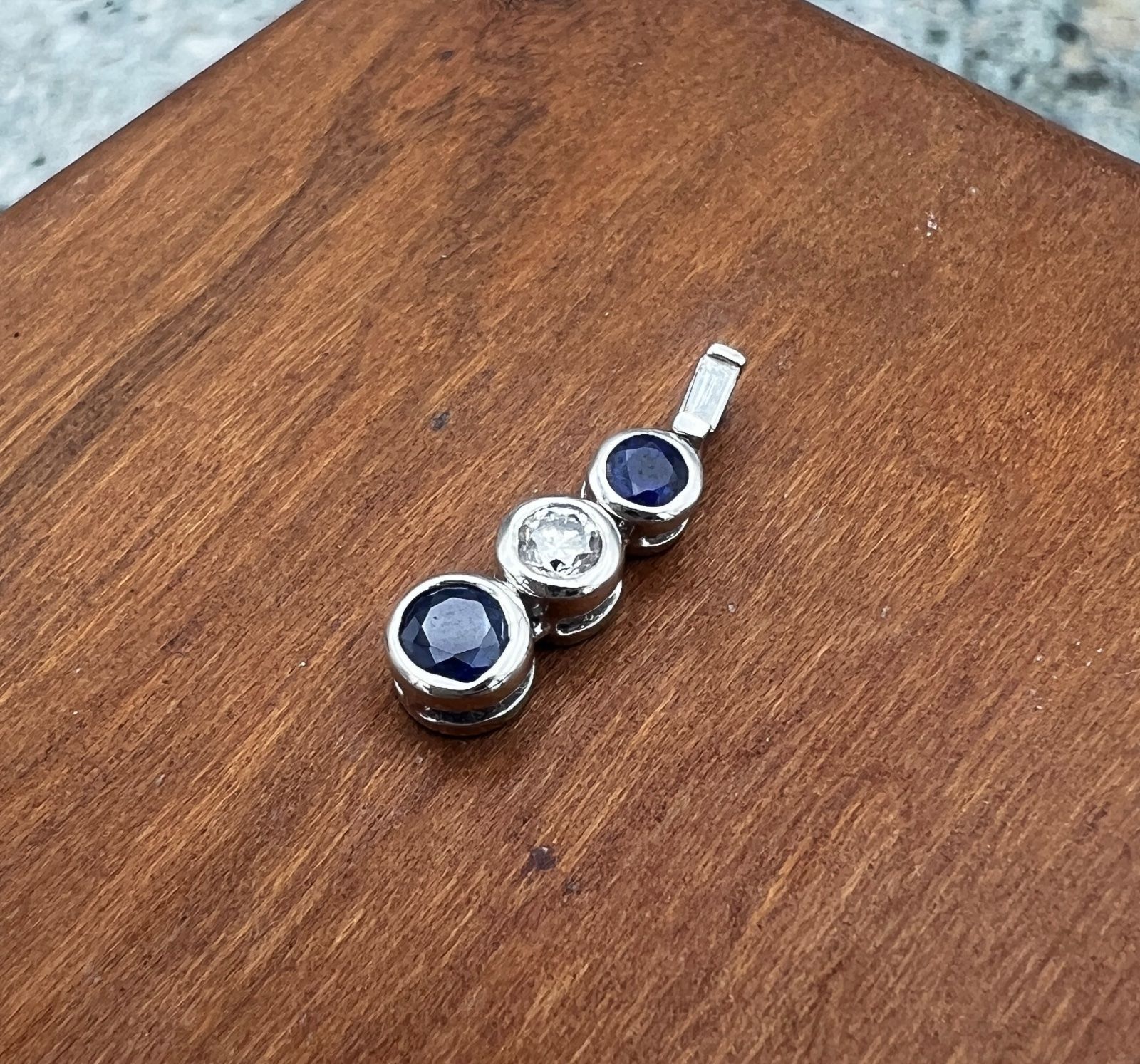 10K White Gold Sapphire & Diamond Three-Stone Pendant 2