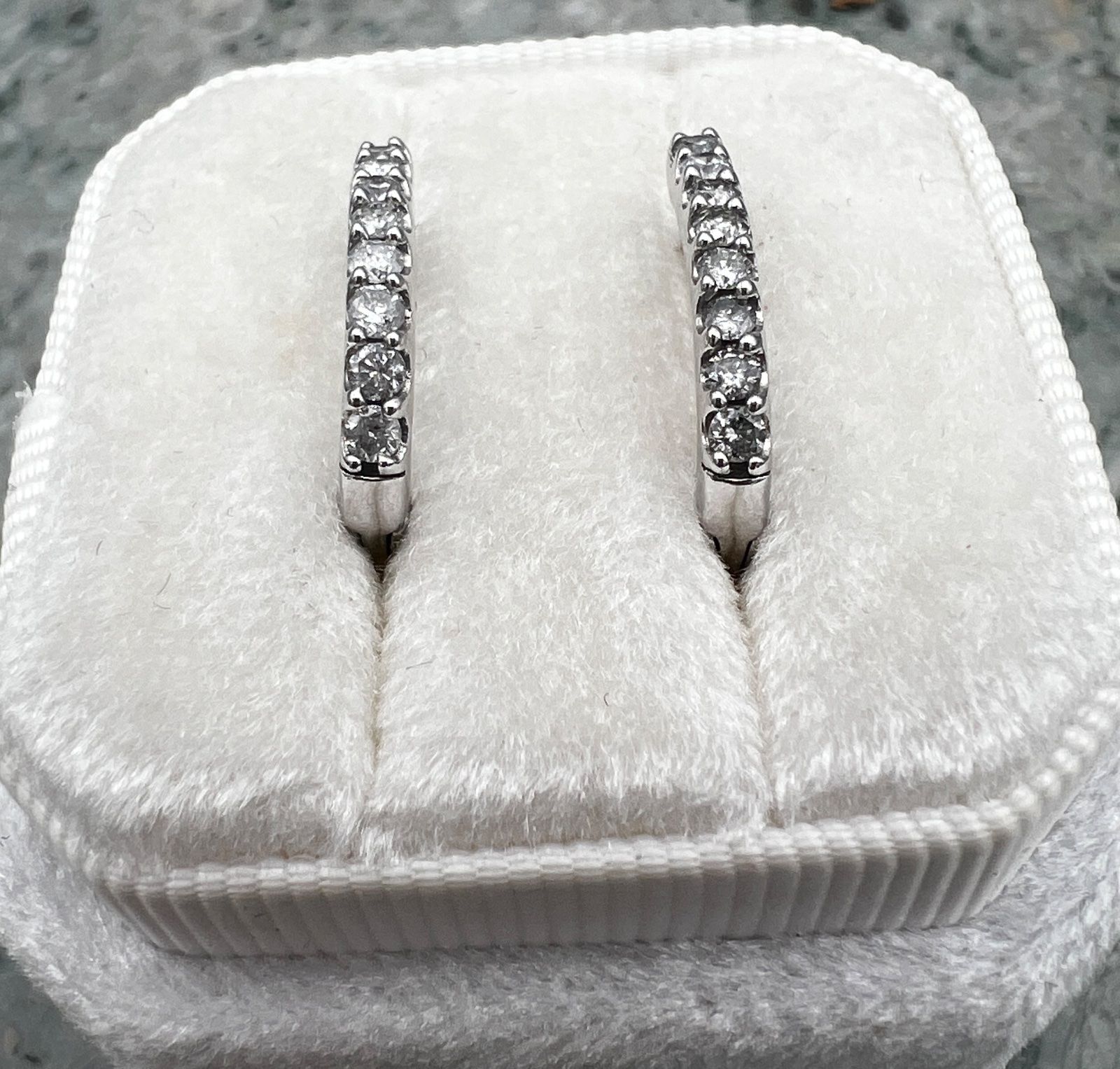 10K White Gold Round Diamond Huggie Hoop Earrings 2
