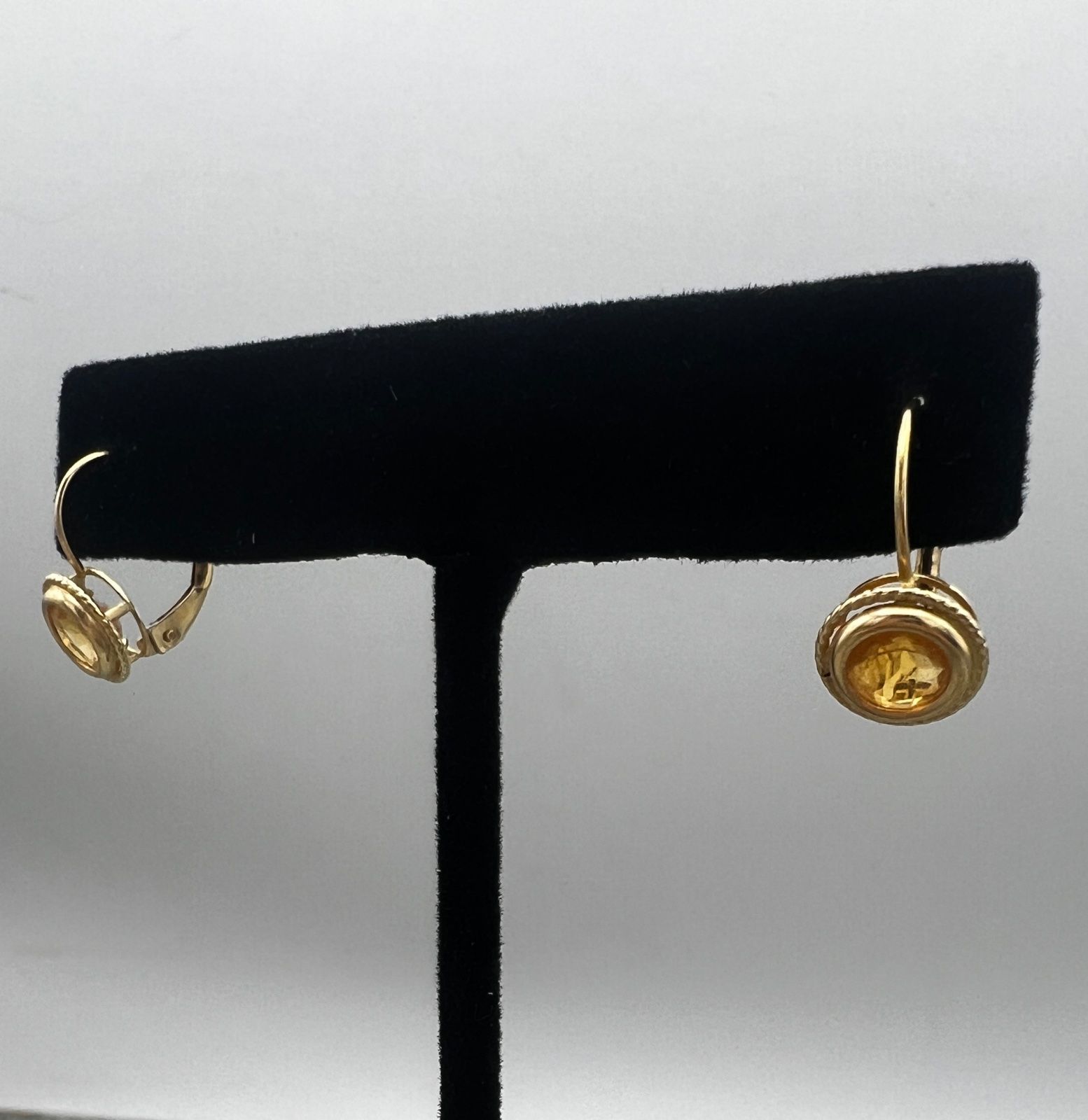 14K Yellow Gold Round Citrine Leverback Earrings 3