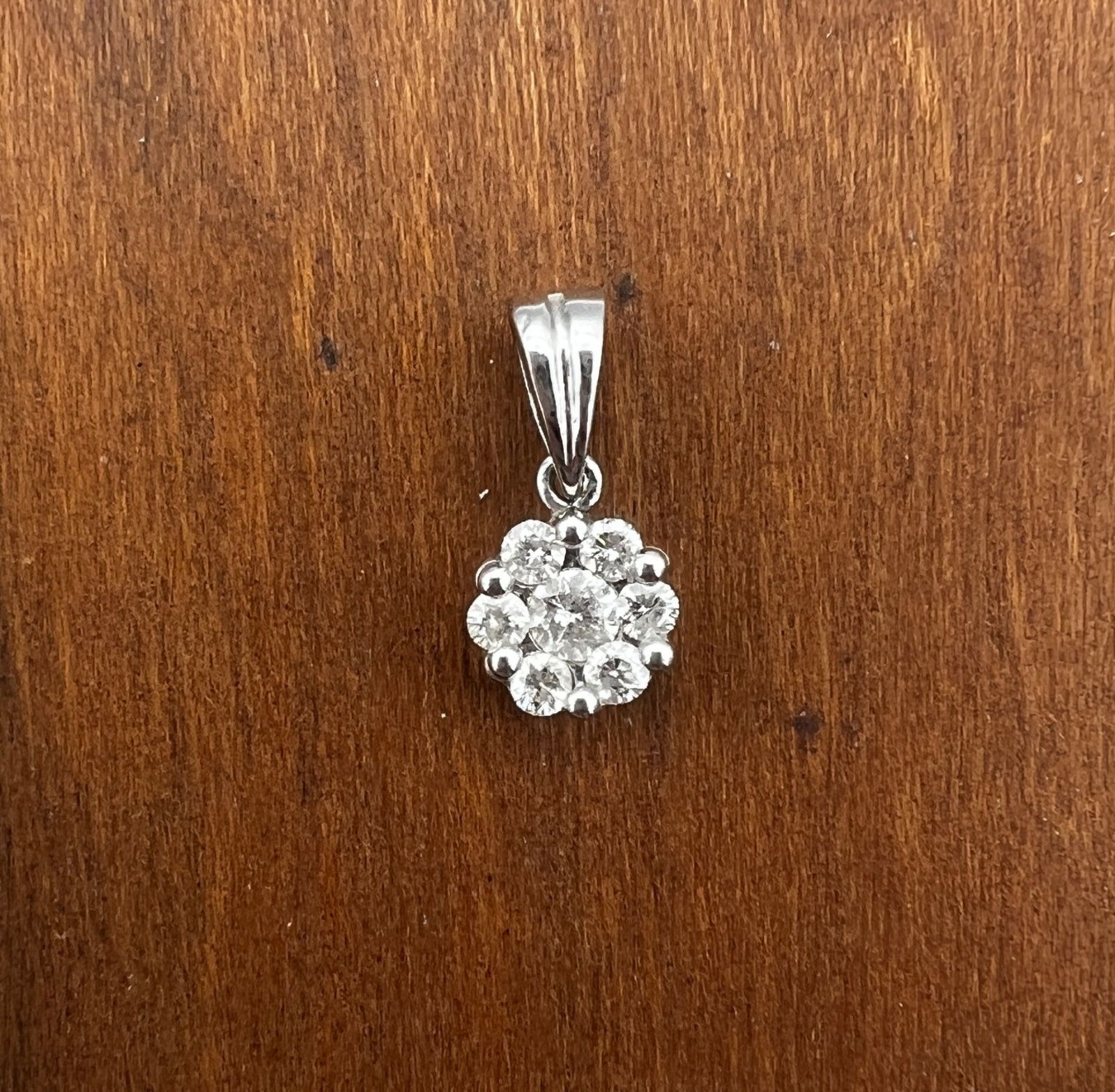 14K White Gold Round Diamond Floral Cluster Pendant