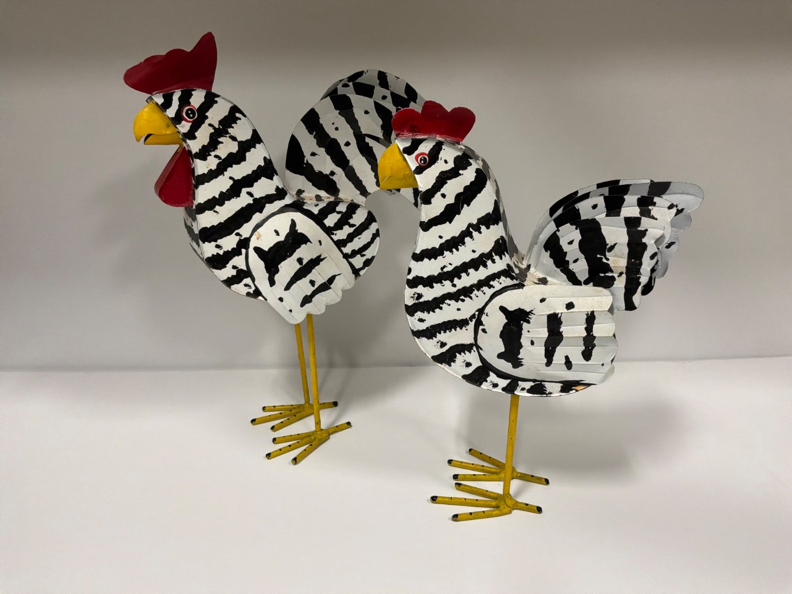 Pair of Black and White Chickens, Tin