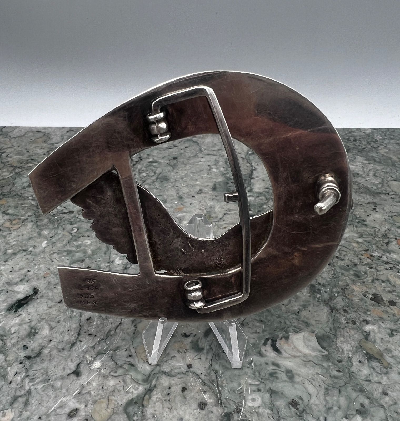 Vintage Mexican Sterling Silver & 14K Gold Eagle Horseshoe Belt Buckle 3
