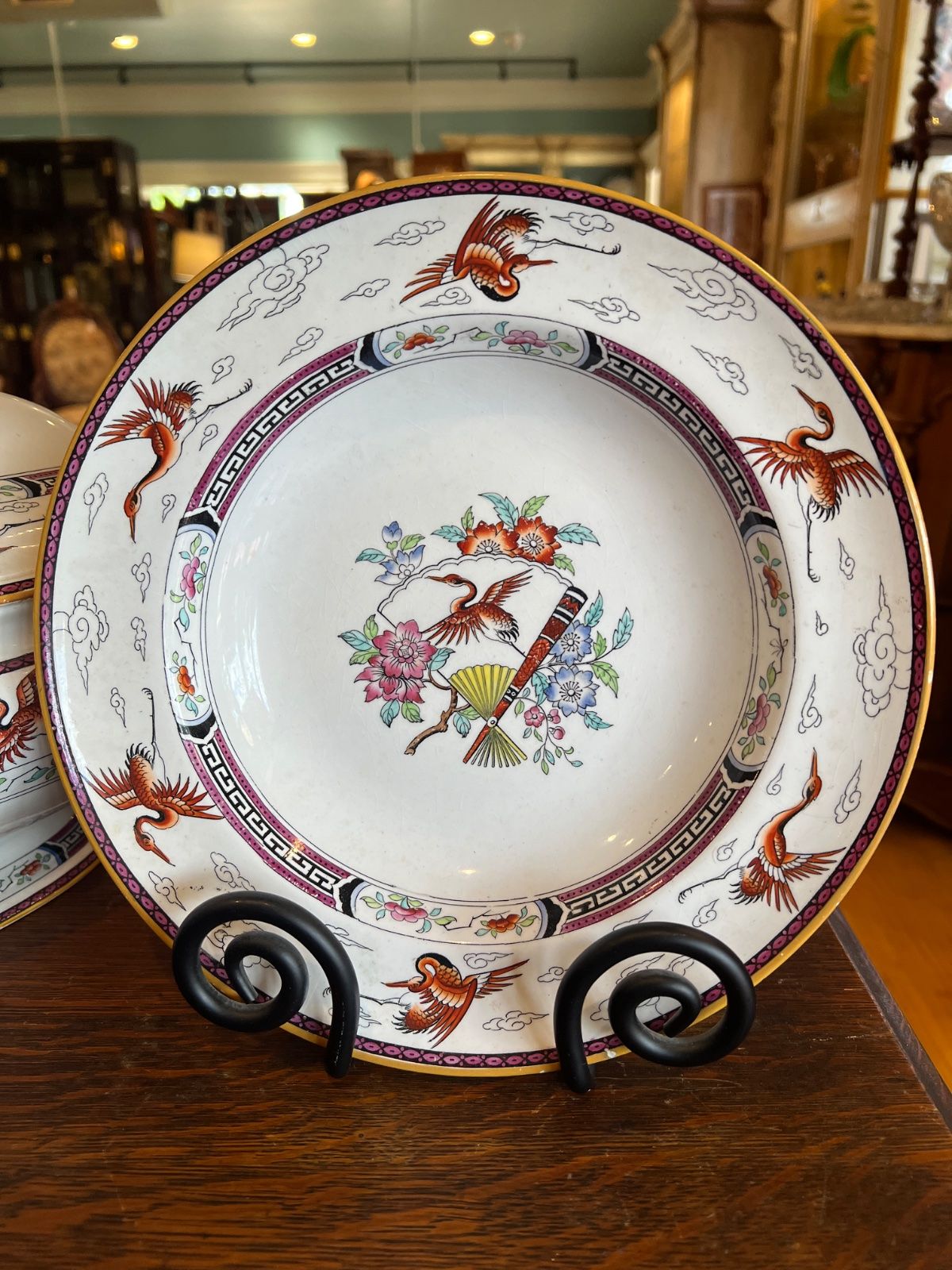 Stork and Fan Soup Tureen with Six Bowls 3