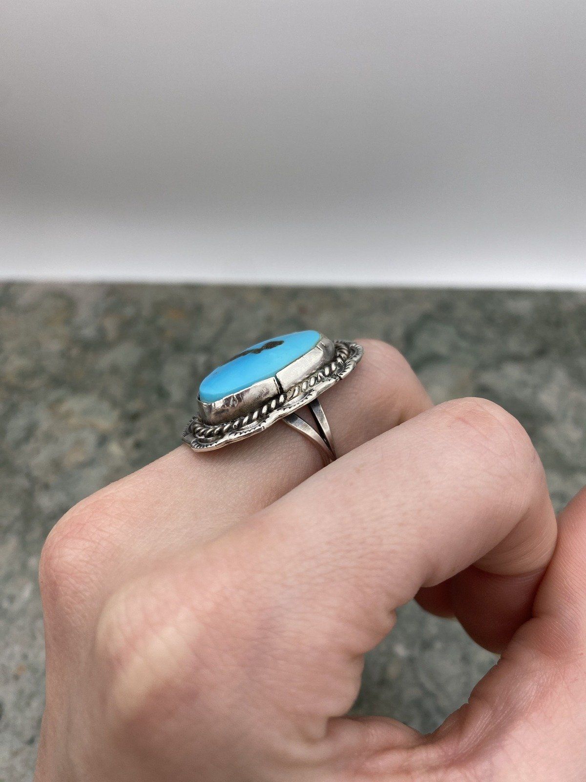 Vintage Sterling + Faux Turquoise Native Style Ring 6