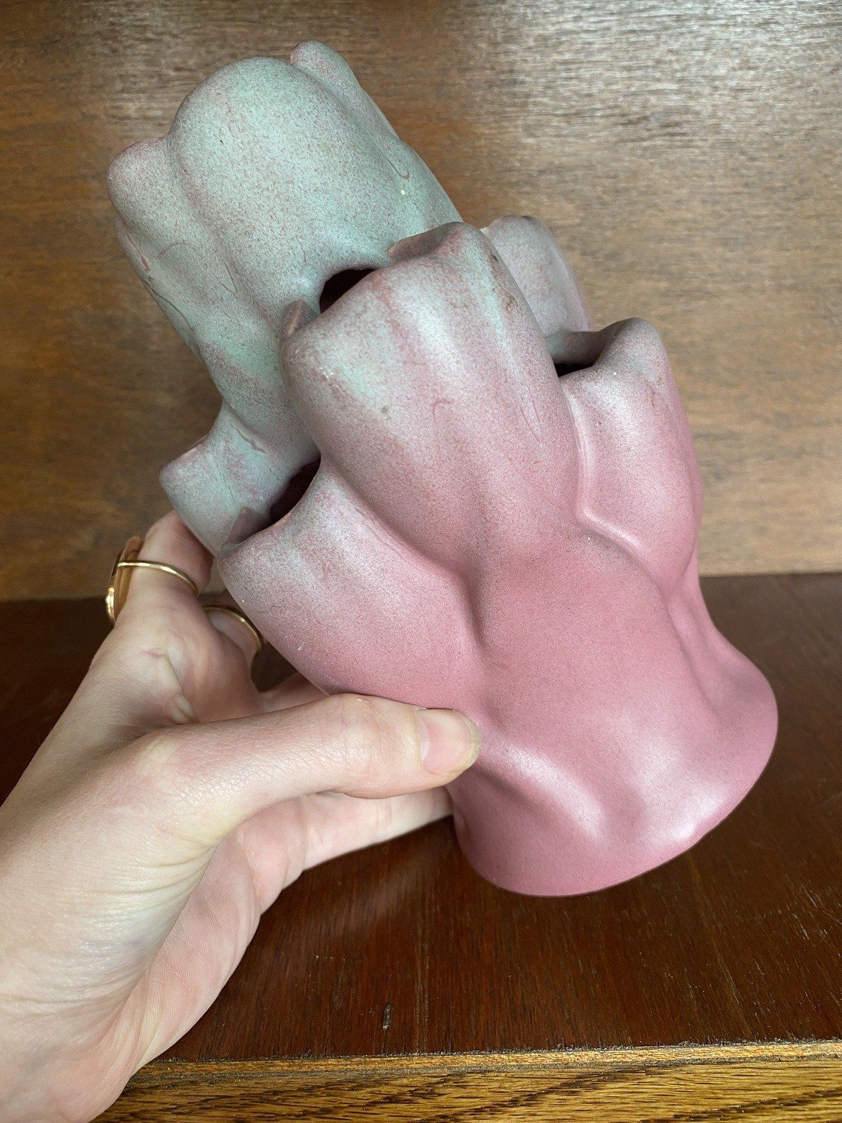 Rare Color Niloak Arkansas Pottery Tulipier Tiered Figural Vase 2