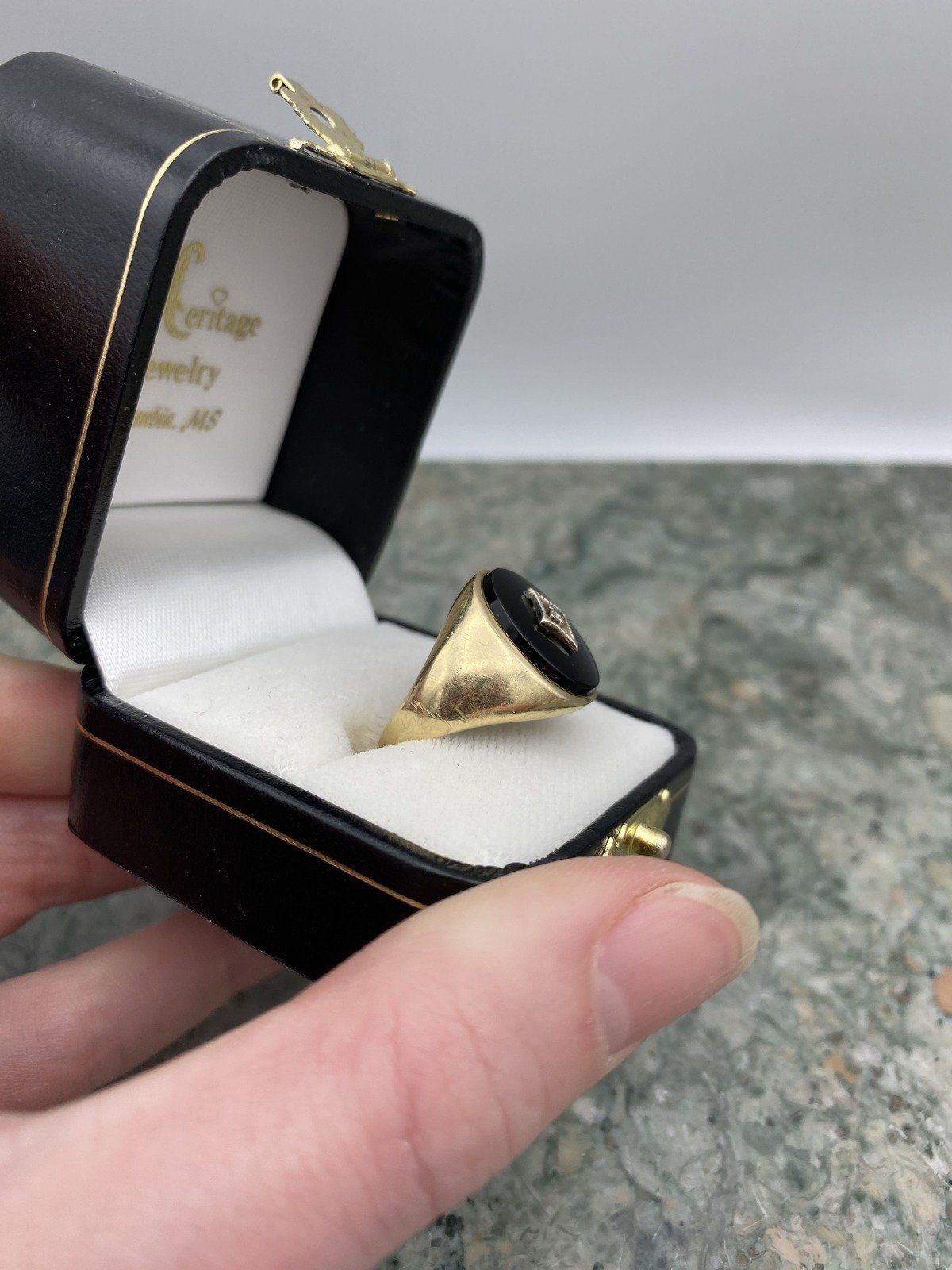Men's Vintage 14k Gold Onyx + Diamond Parlor Ring 3