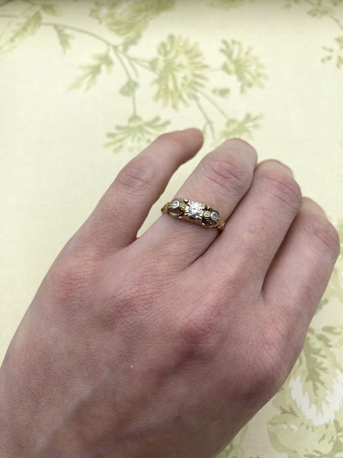 Antique Victorian Ornamental Old Euro Diamond Ring w Bezel Diamond Shoulders #2218 7