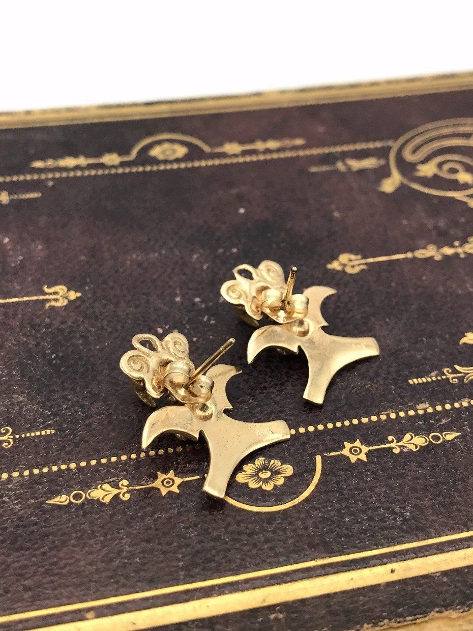 Vintage 14k Gold Cauca Bird Mayan Aztec Earrings 3