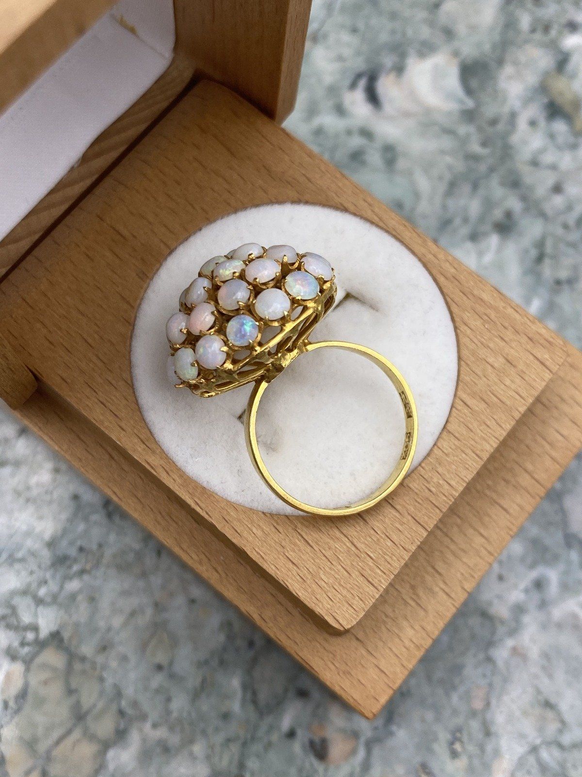 Antique 91.6k/90% Gold Purity Genuine Australian Opal Pave Bombe Ring #2777 14