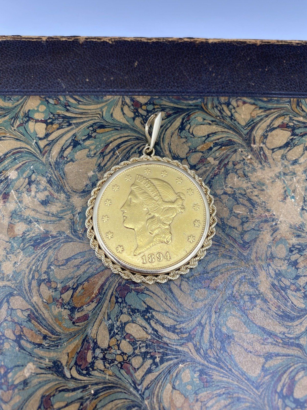 1894 $20 Liberty Head Gold Coin Pendant in 14K Rope Bezel 2