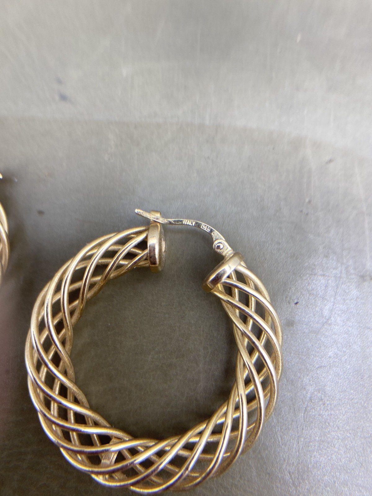 14k Gold Vintage c.1980s/90s Helix Twist Large Hoop Earrings #2865 4