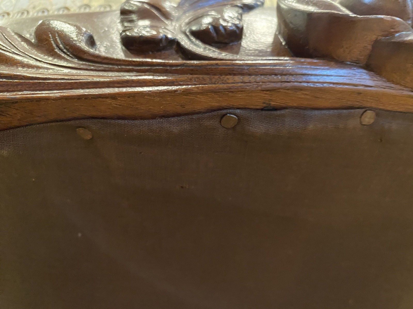 Antique Carved Rocco Style Calico Upholstered Settee #328 7