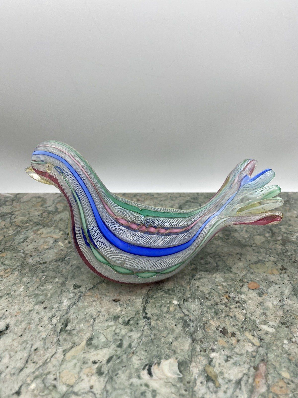 Colorful Glass Blown Candy Stripe Bird Paperweight (1x Missing Tail Feather) 2