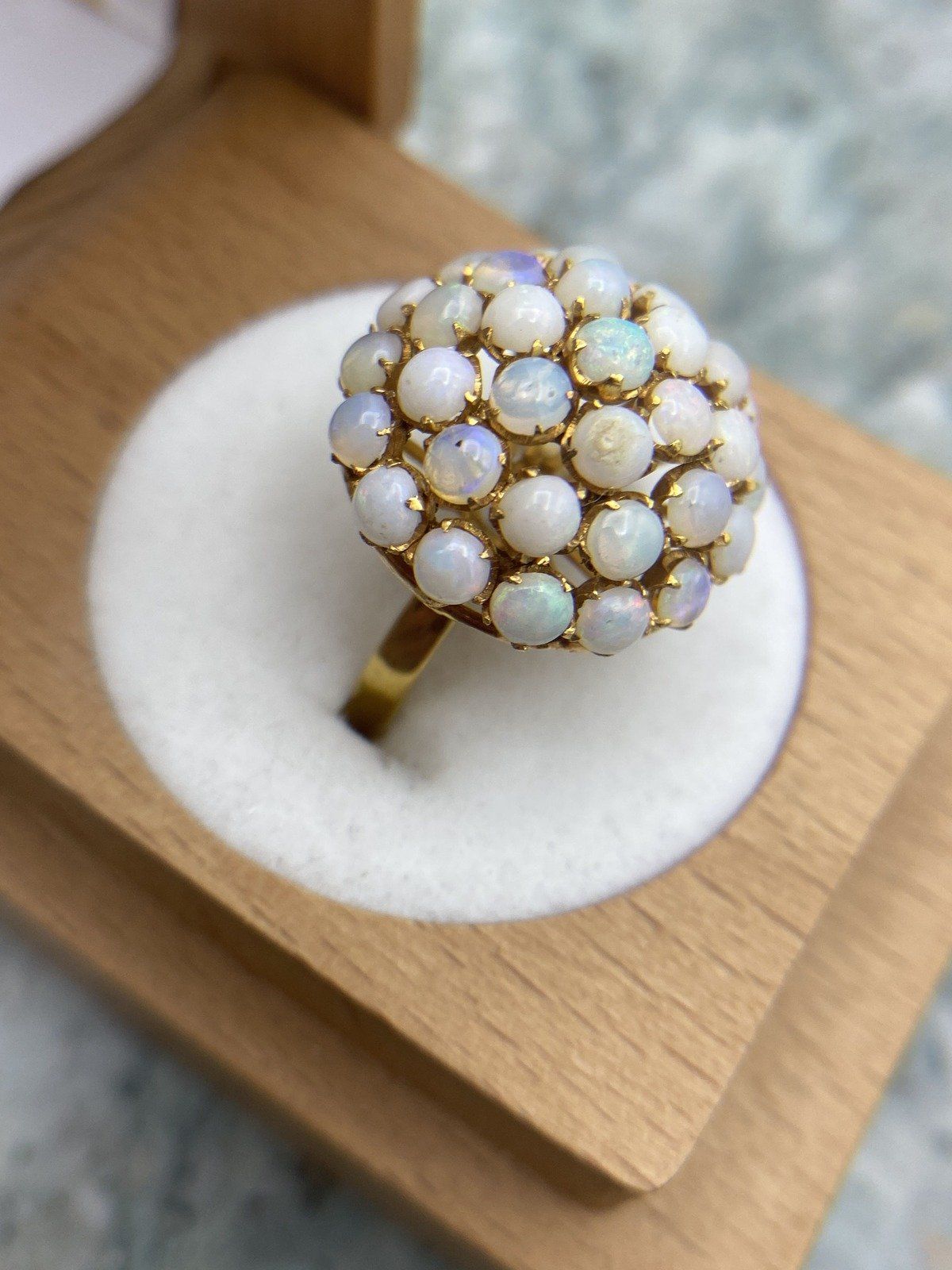 Antique 91.6k/90% Gold Purity Genuine Australian Opal Pave Bombe Ring #2777 13