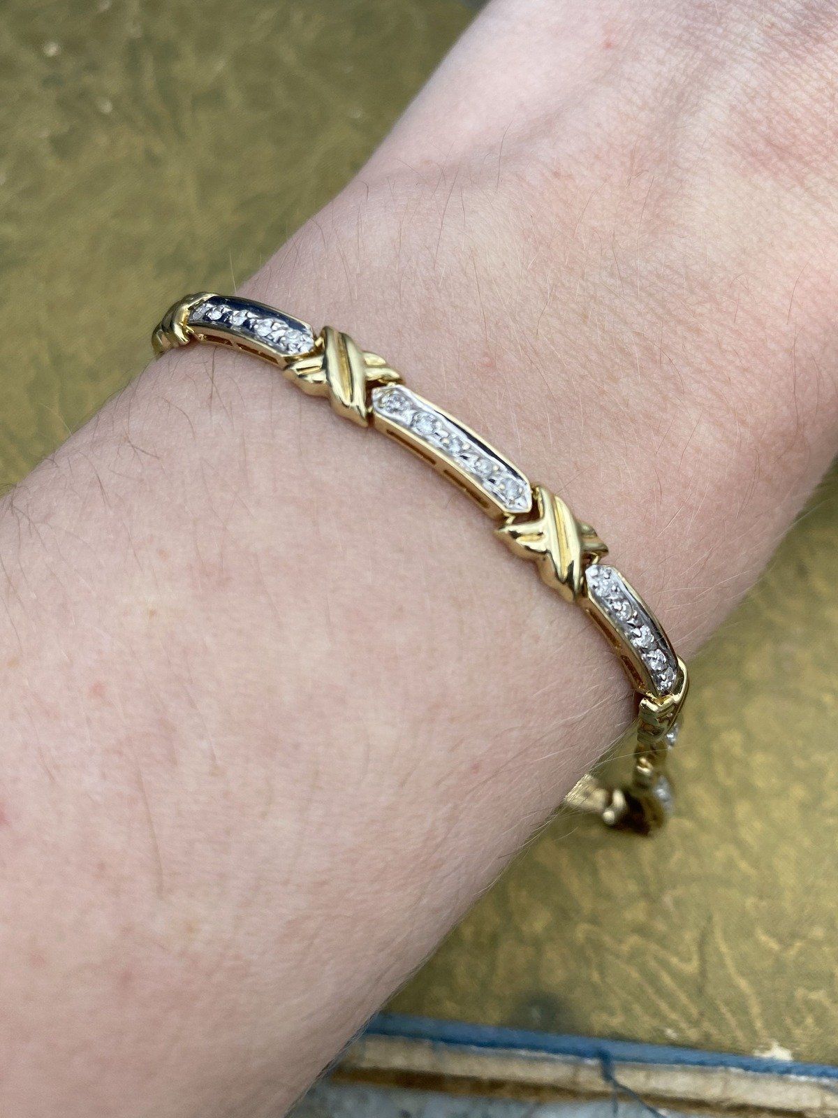 10k Gold Crossed Link Ladies Diamond Tennis Bracelet 7.5L #2699 5