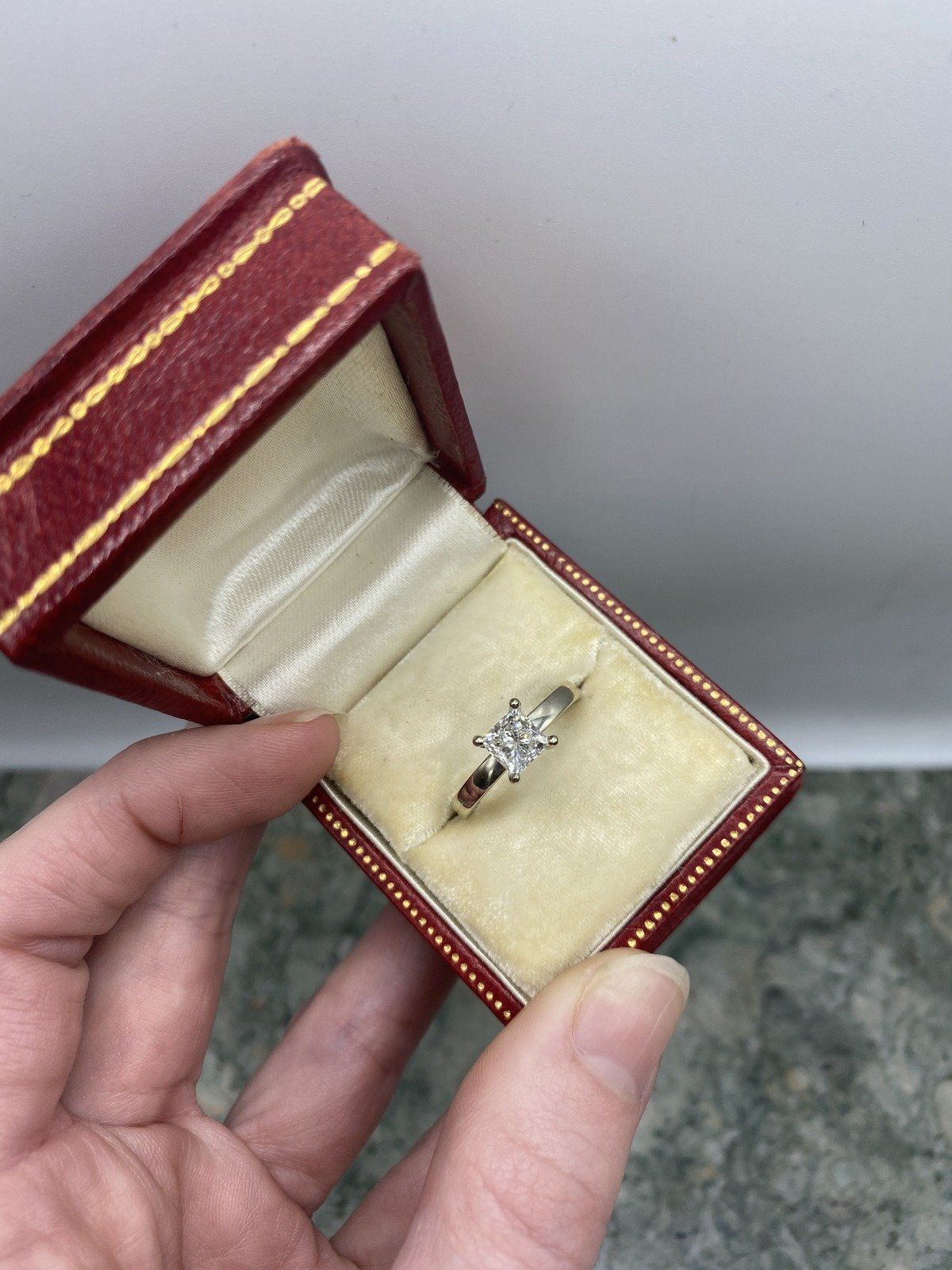 Minimalist Modern 14k White Gold .88ct Princess Cut Diamond Engagement Ring 2