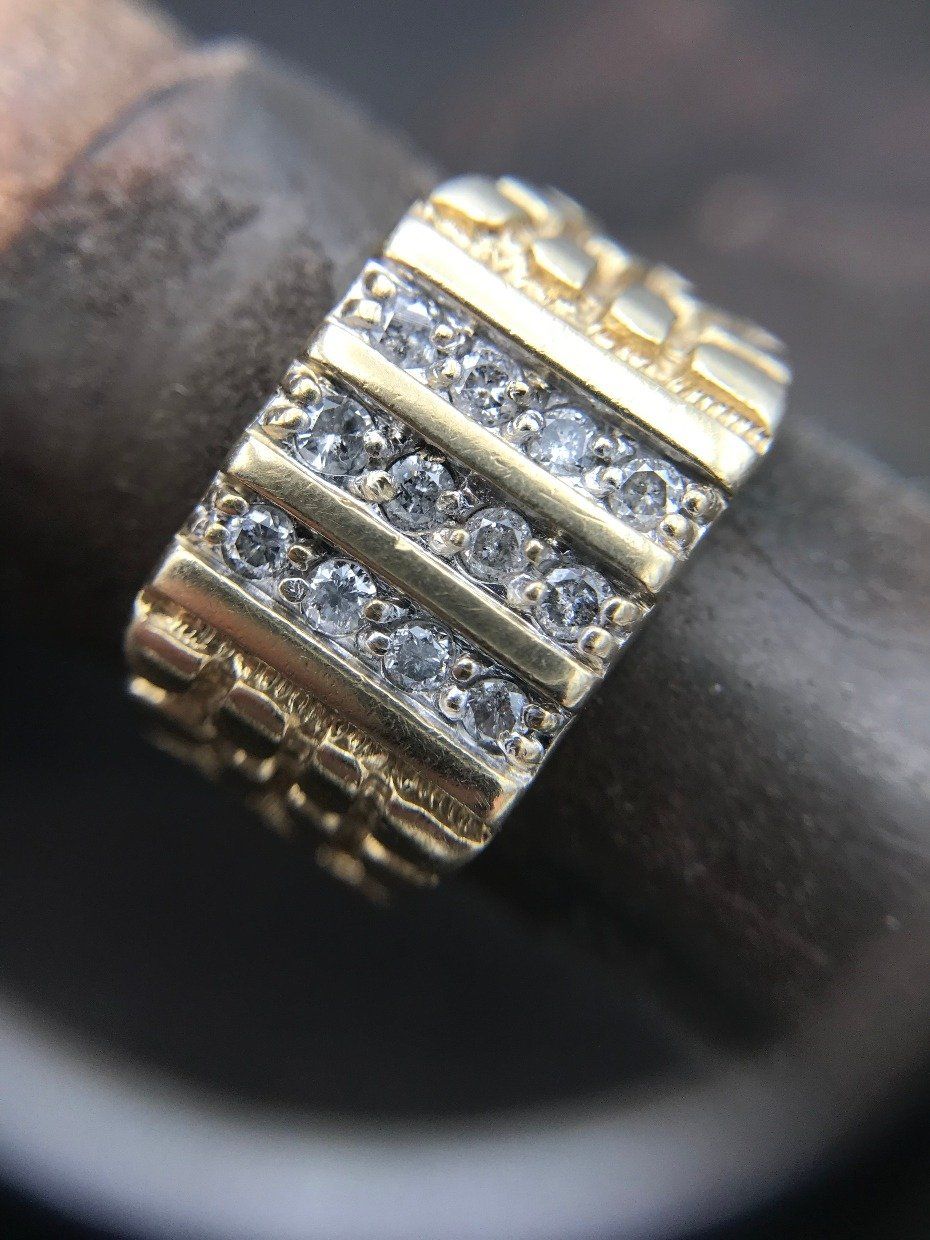 Men's 10k Gold Diamond Column Nugget Ring 2
