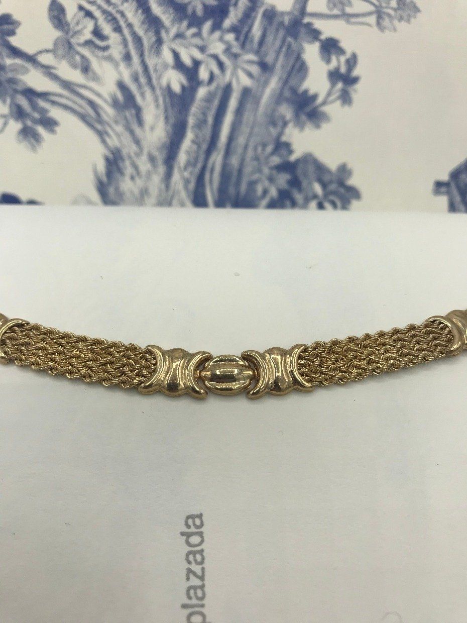 10k Peruvian Gold Mesh Woven Crescent Framed Finial Bracelet 3