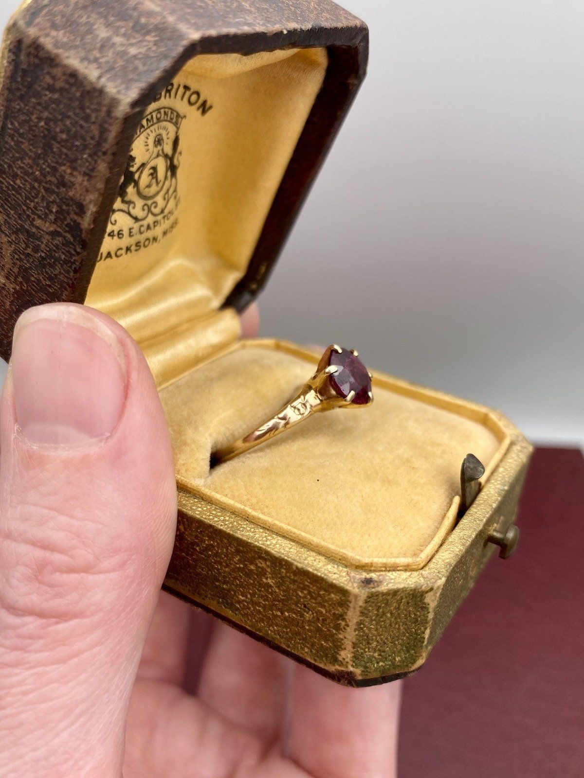 14k Gold Antique Late c.1800s Victorian Rubellite Tourmaline Solitaire Ring w Faint Orange Blossom Shoulders 3