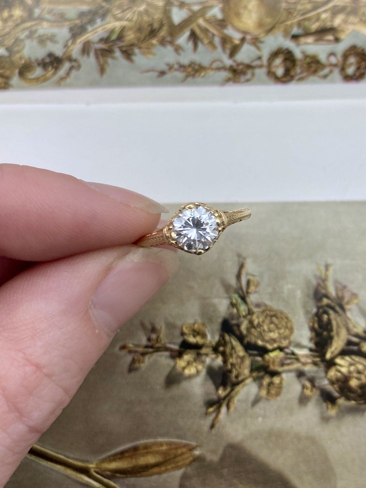 Stunning 14k Gold Antique Inspired 1ct Natural Solitaire Diamond Filigree Engagement Ring 11