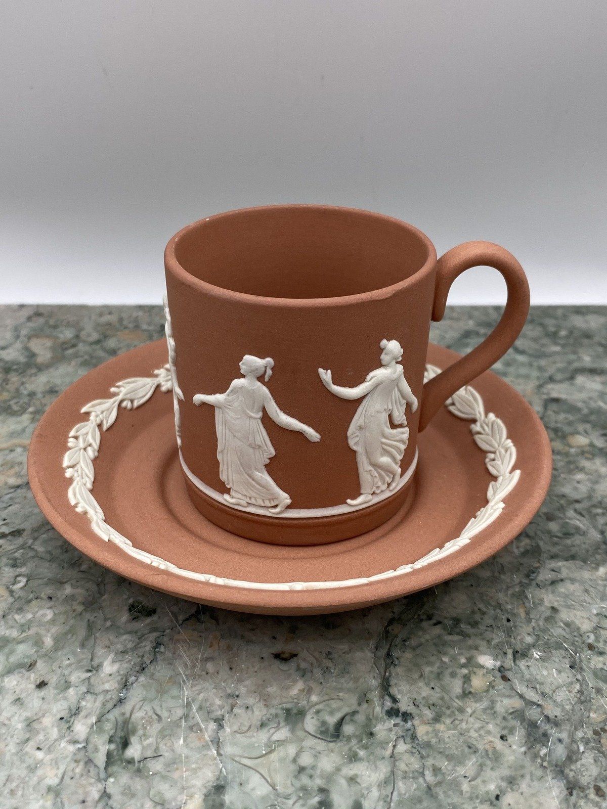 Collectible Terracotta Wedgewood Jasperware Demitasse Cup + Saucer 3