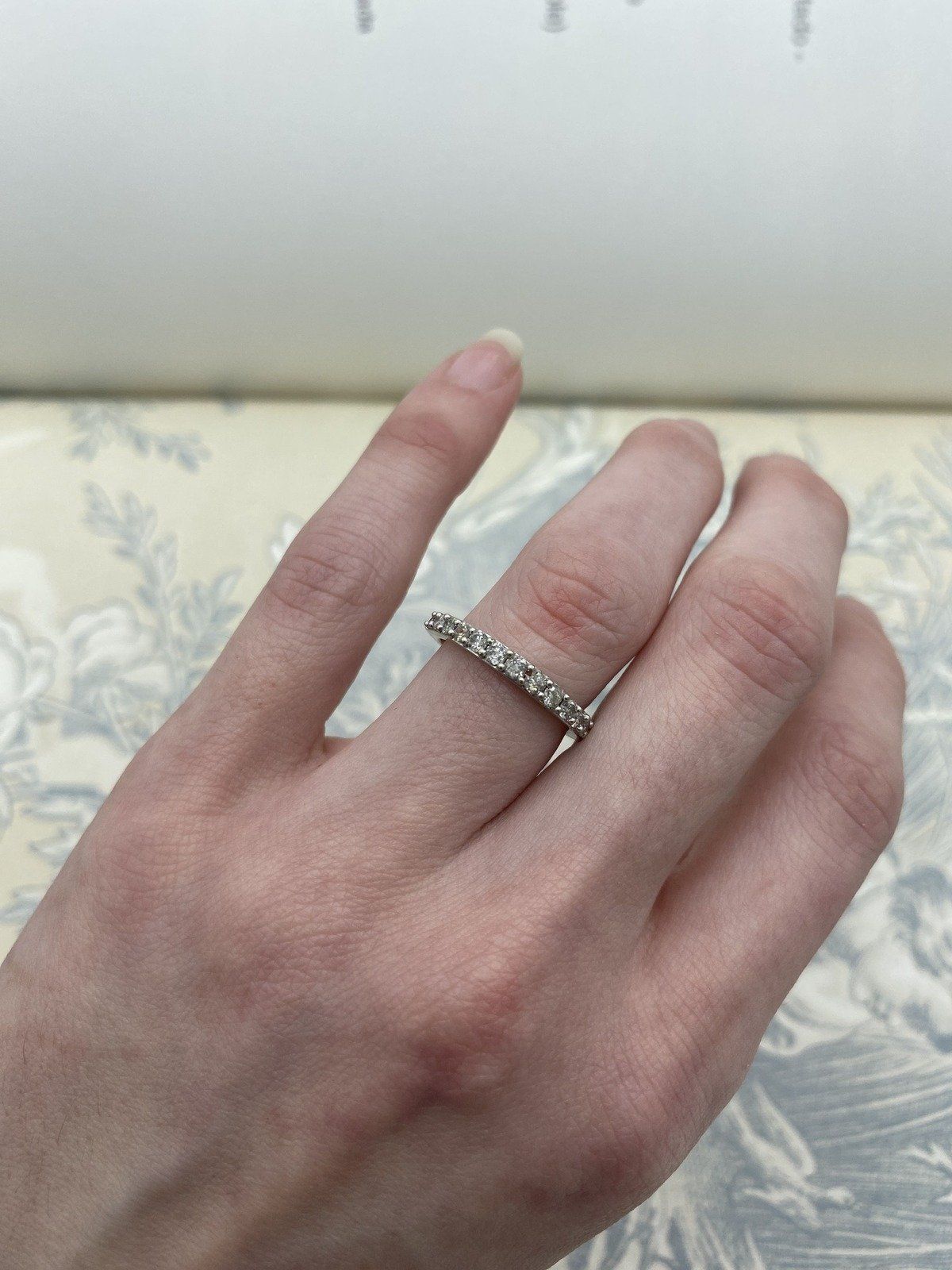 Ladies 10k White Gold Beaded Pave Diamond Ring Band 3