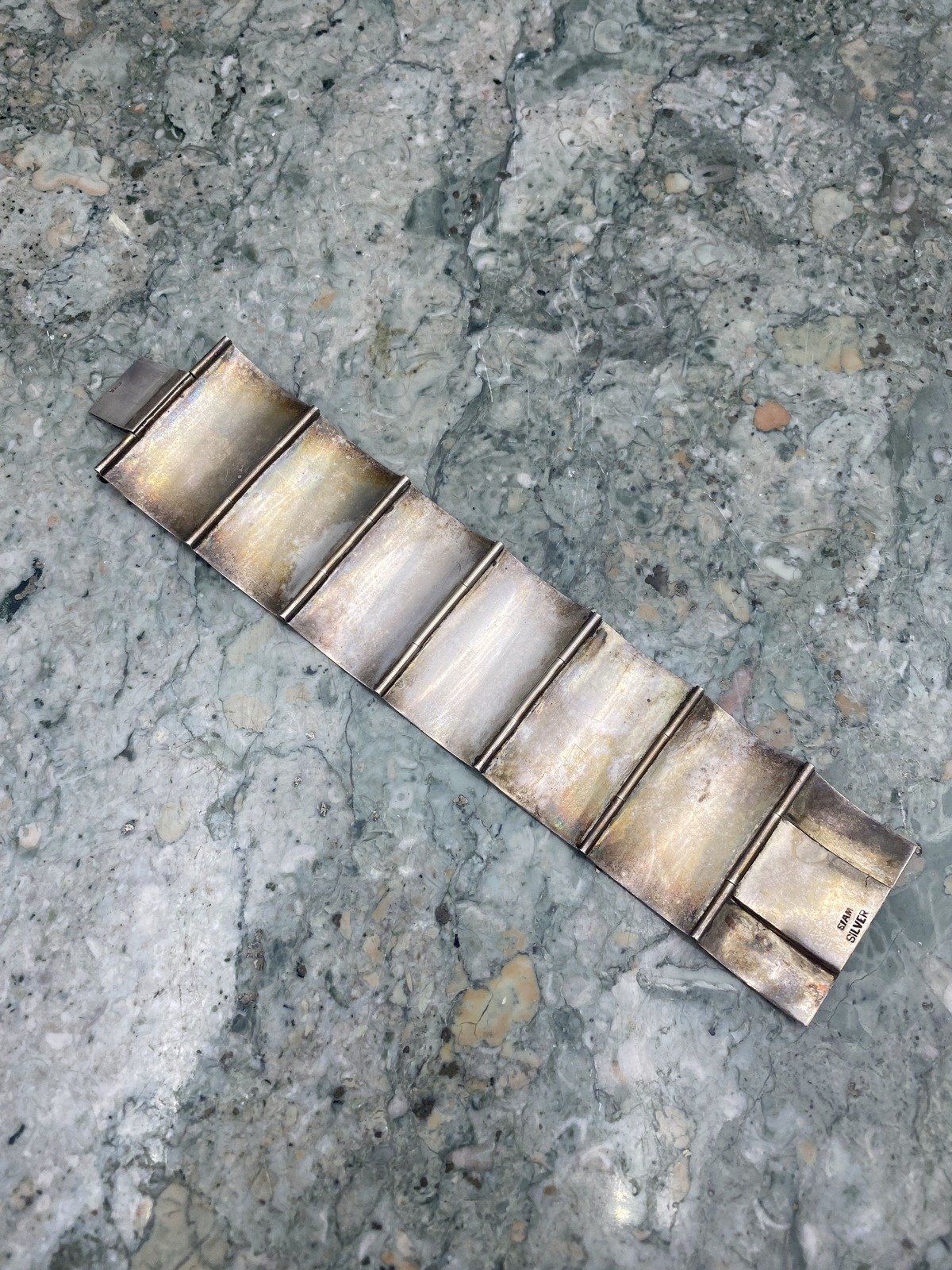 Vintage c.1940s/50s Siam Sterling Silver Book Link Figural Traditional Dancer Articulated Cuff Bracelet 6.5 10