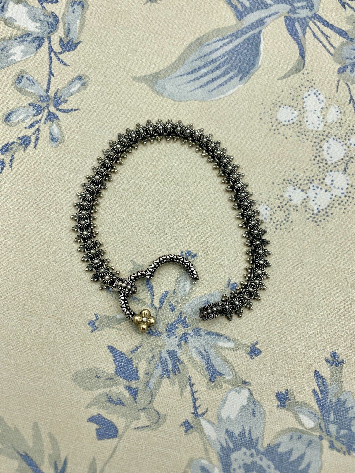 Sterling Silver + 18k Accented Floral Tribal Ornate Link Connector Ring 7 Bracelet 3