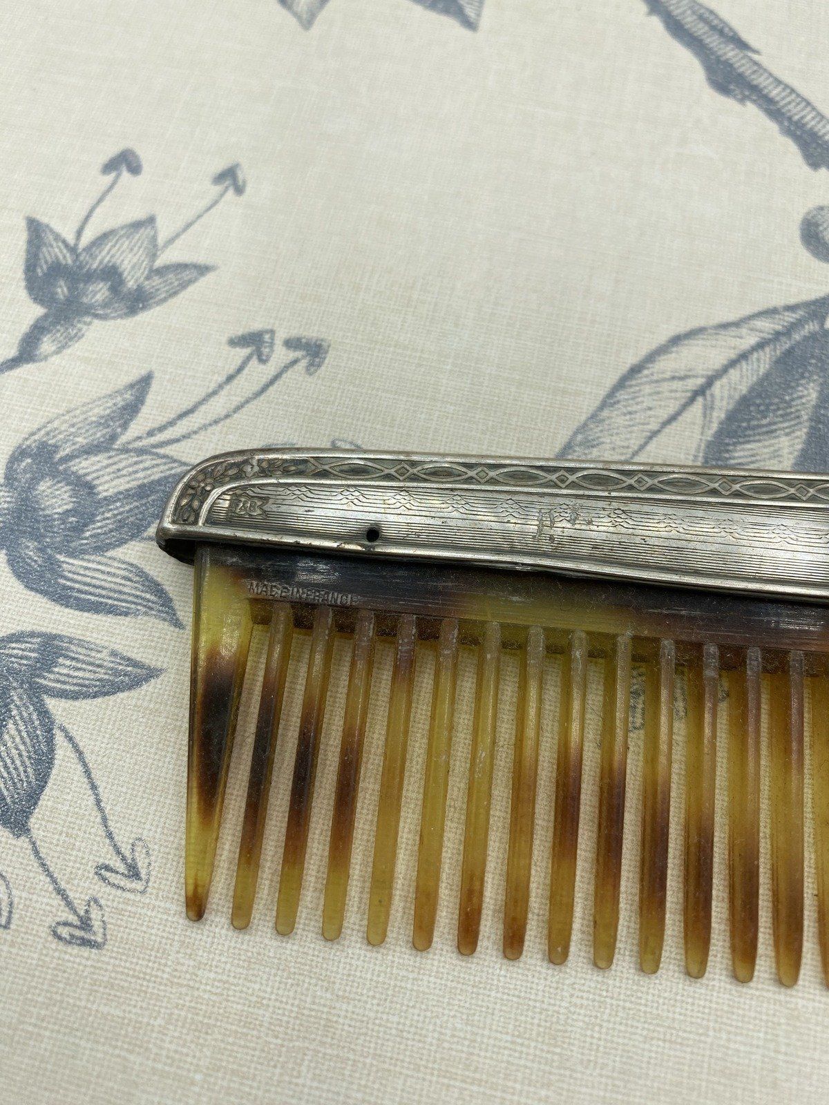 Antique French Sterling Silver F&B Tortoise Shell Comb 348 4